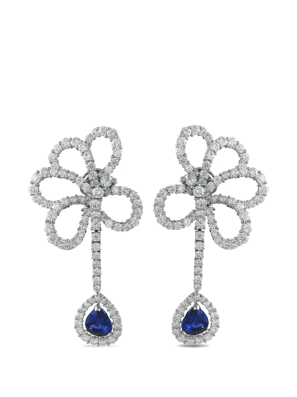 diamond and sapphire floral earrings - Image 1