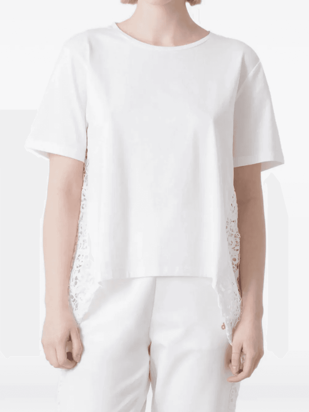 lace-panel asymmetric T-shirt - Image 1