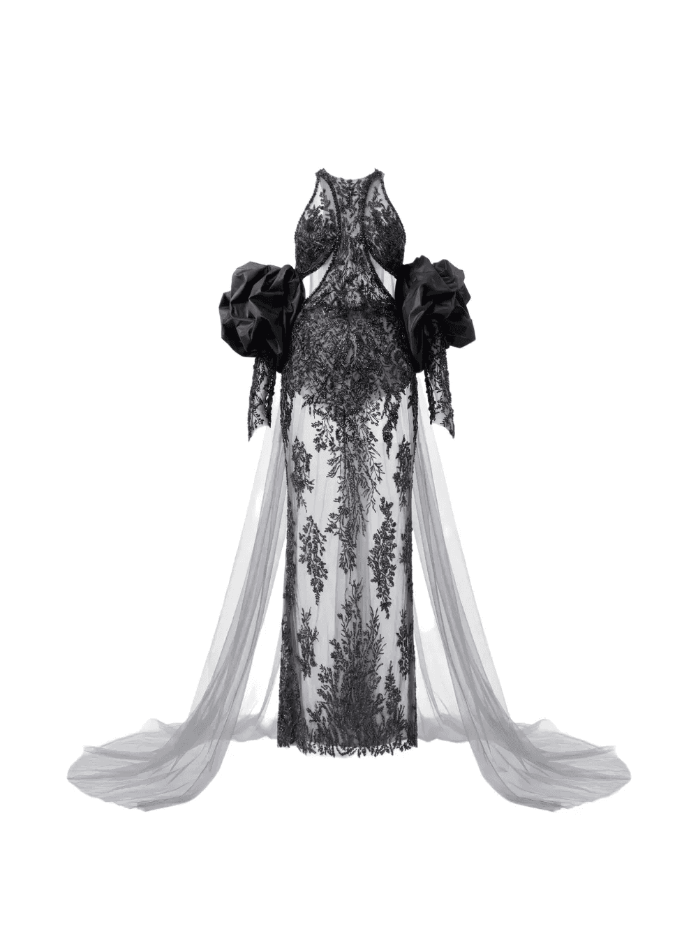 bead-embellished ruffled-sleeve gown - Image 1