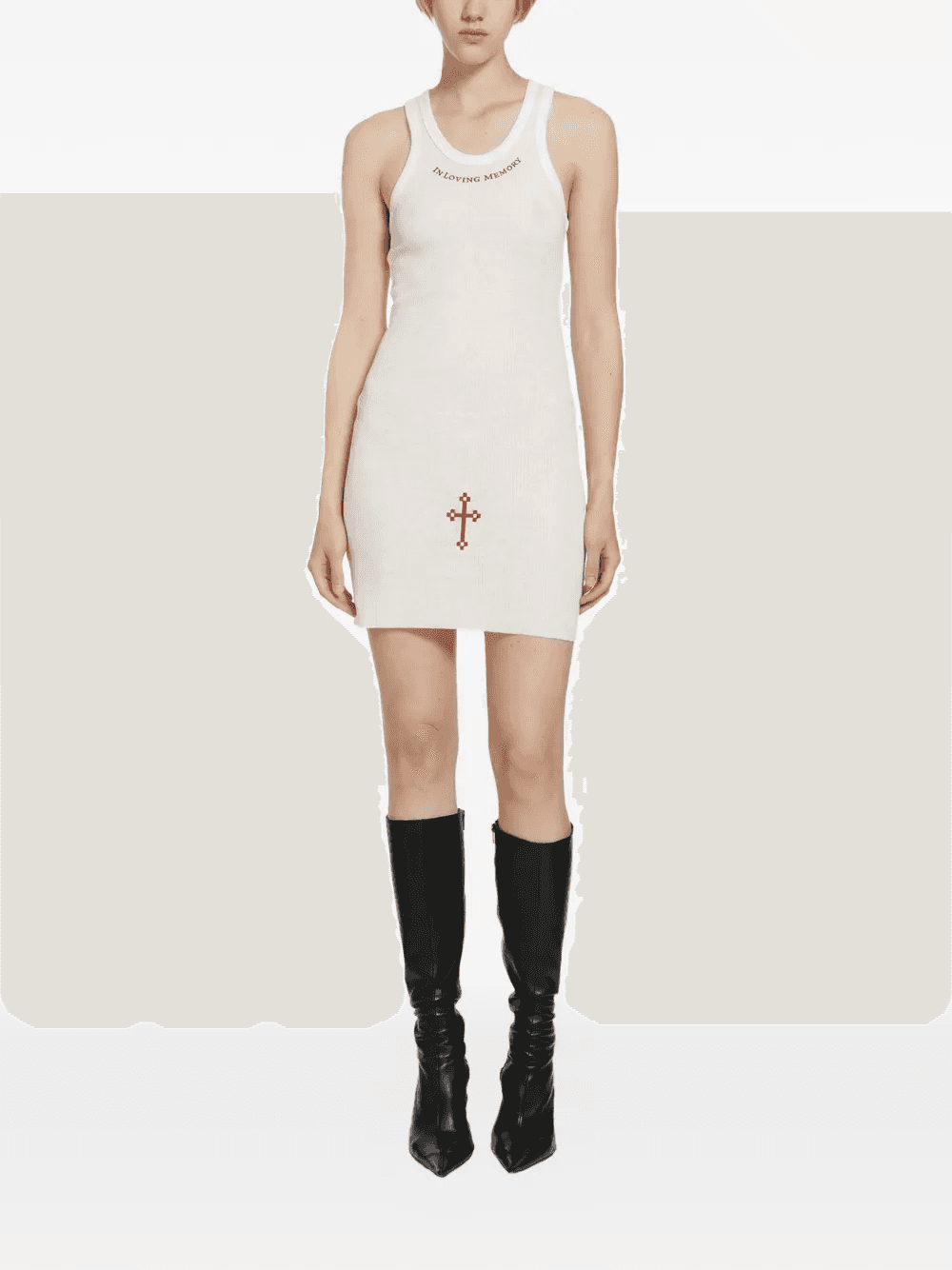 embroidered ribbed mini dress - Image 1