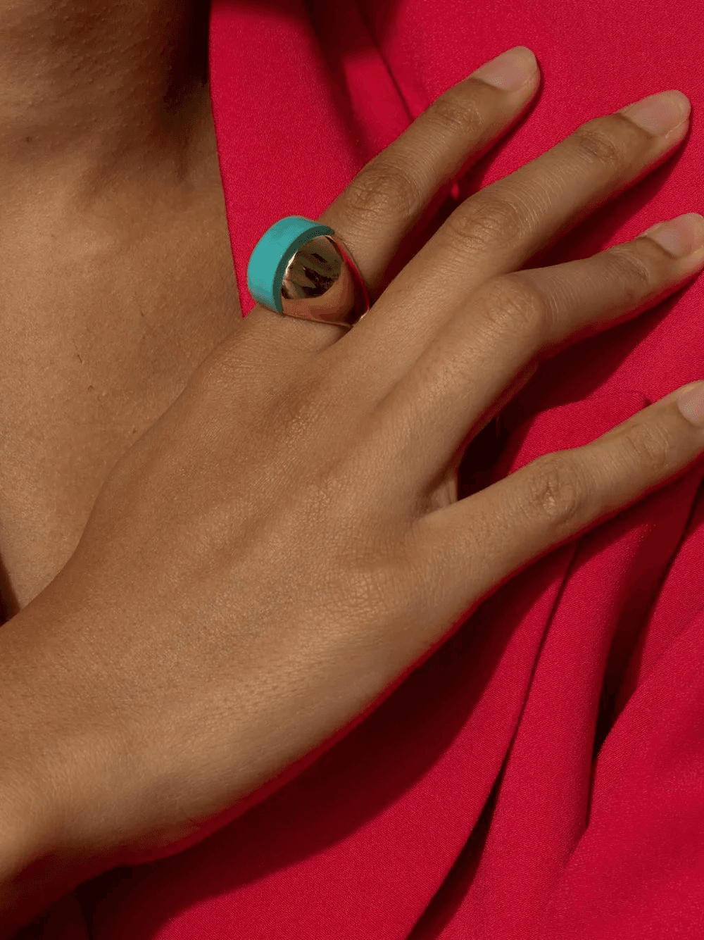 18K yellow gold Linea Alta turquoise ring — Image 2