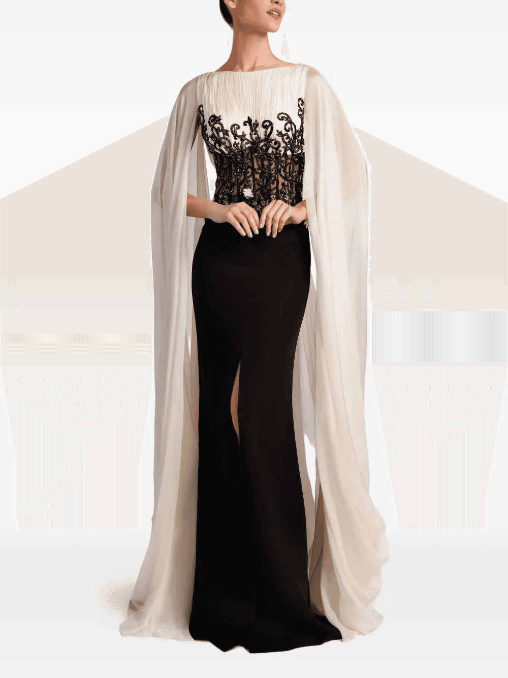 embroidered cape-sleeve gown - Image 1