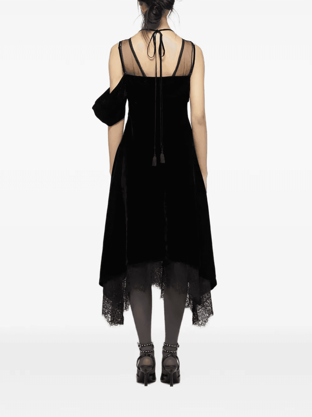 lace-trim midi velvet dress — Image 3