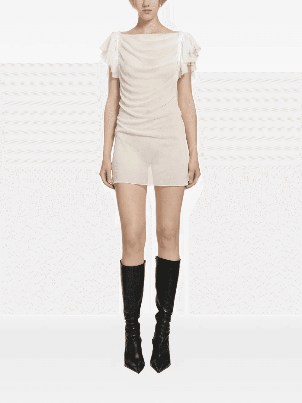 ruffled-sleeve draped mini dress - Image 1