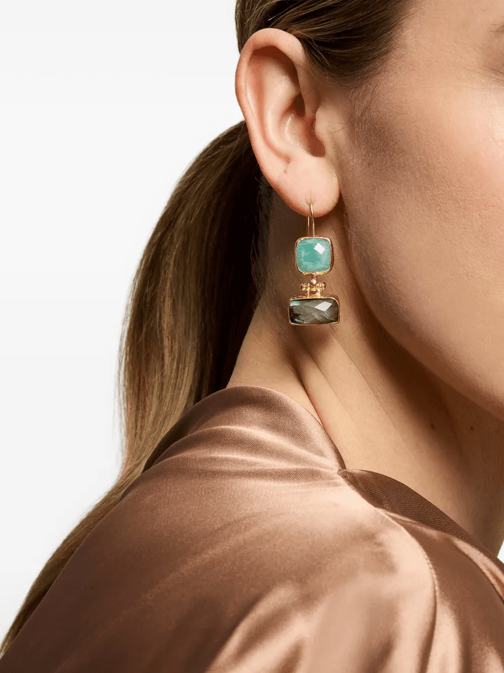 Nerissa labradorite and chalcedony drop earrings — Image 2