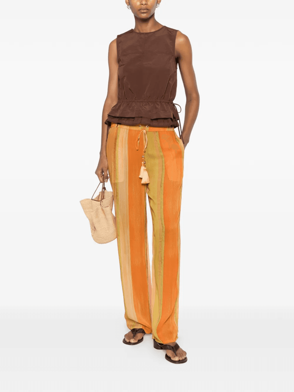 striped tassel-detail trousers — Image 5