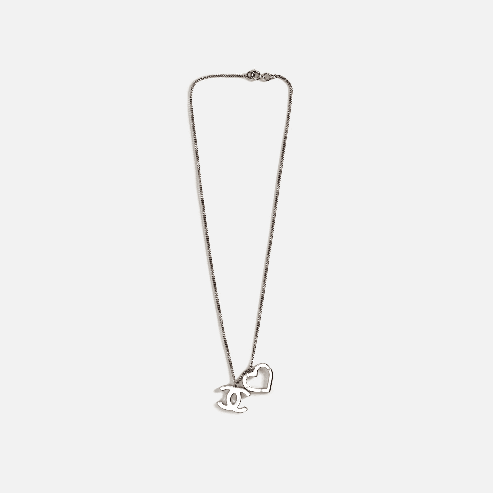 WGACA Chanel CC & Heart Pendant Necklace - Silver