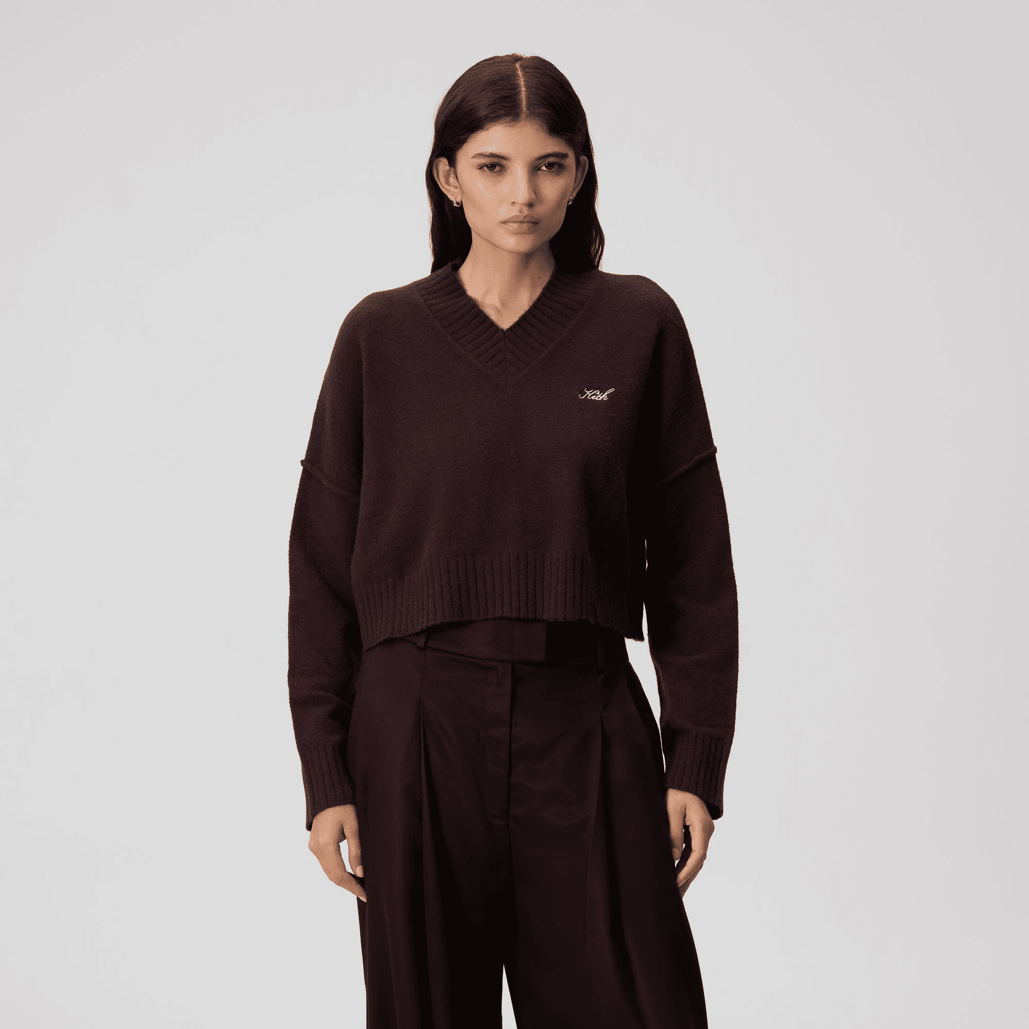 Kith Women Anja Cropped V-Neck Sweater - Incognito — Image 5