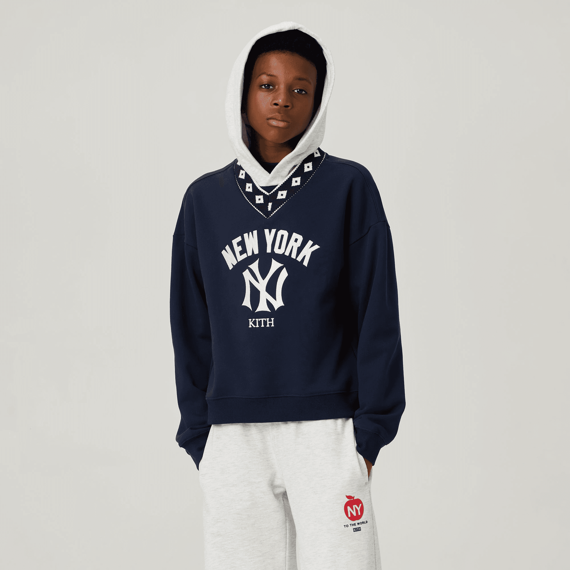 Kith Kids for the New York Yankees Combo Lewis V-Neck Hoodie - Nocturnal — Image 4