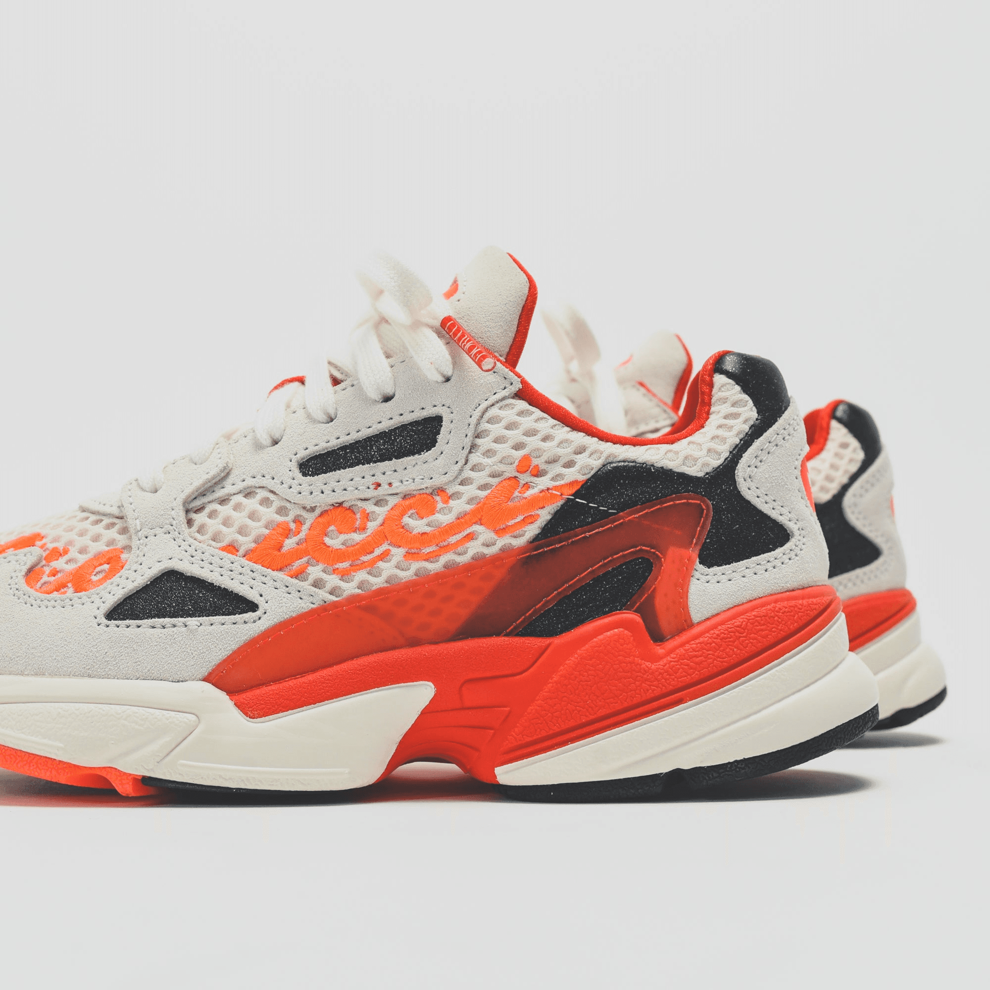 adidas Consortium x Fiorucci WMNS Falcon - Off White / Red / Neon Solar Orange — Image 4