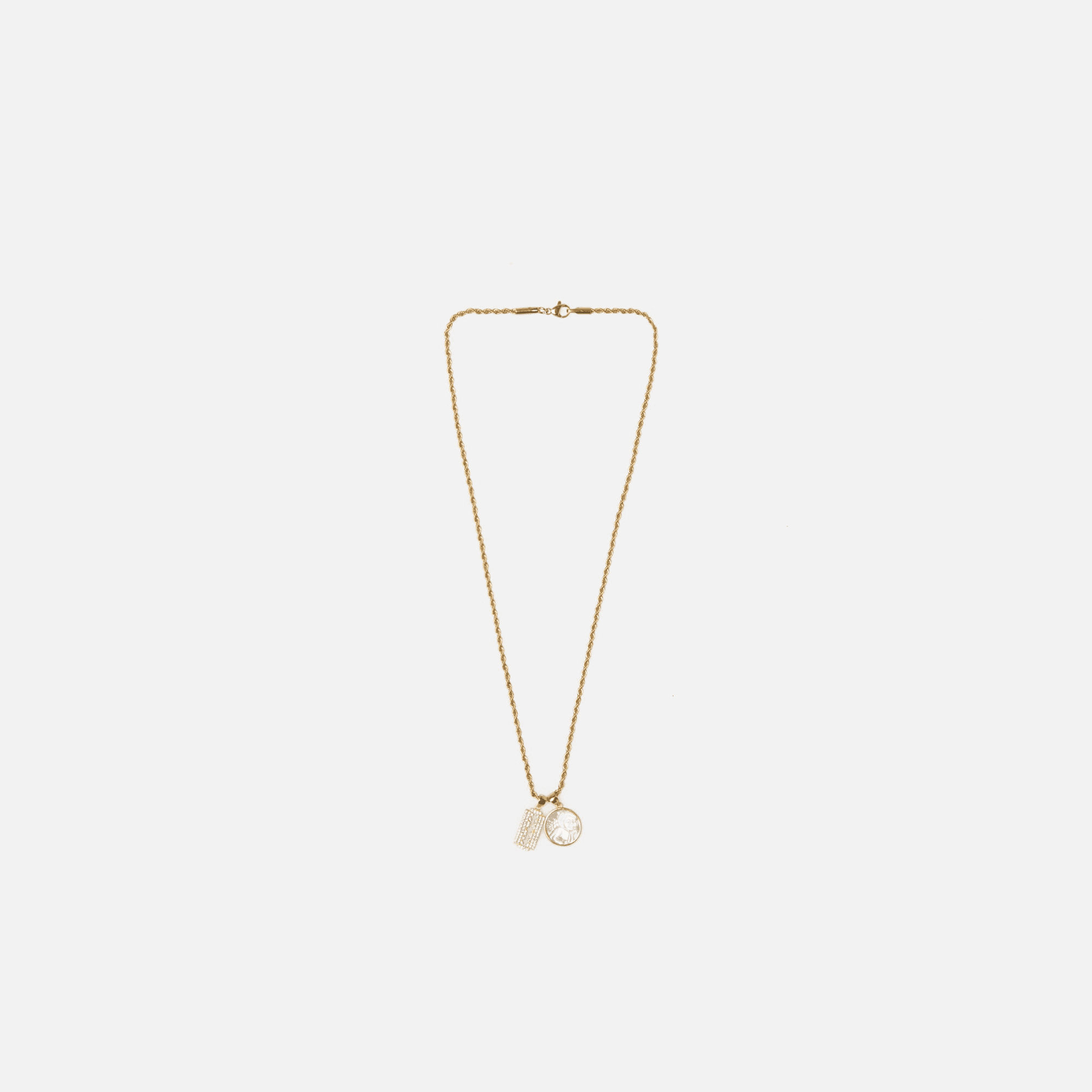 Fallon Rope Chain Necklace w/ Razor Blade and Mother of Pearl Angel