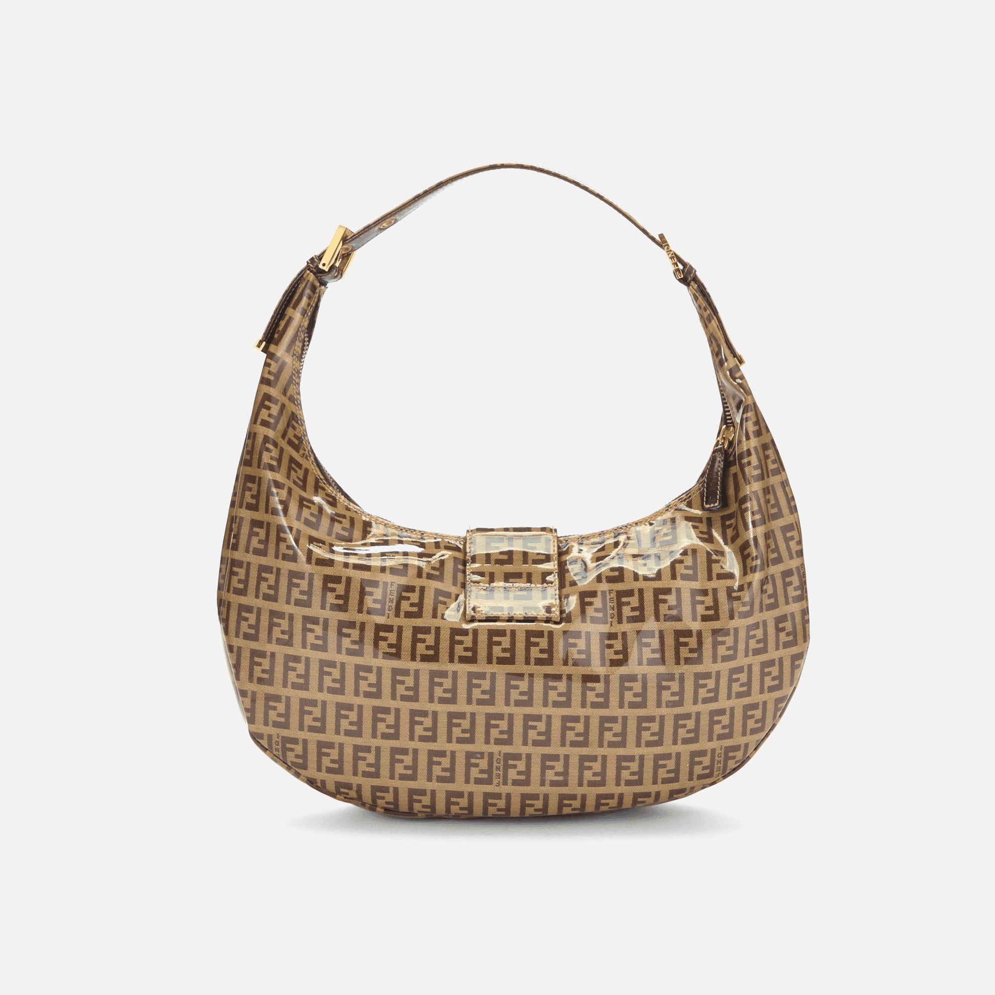 WGACA Fendi Brown Vinyl Crescent Moon Hobo Small - Brown — Image 3