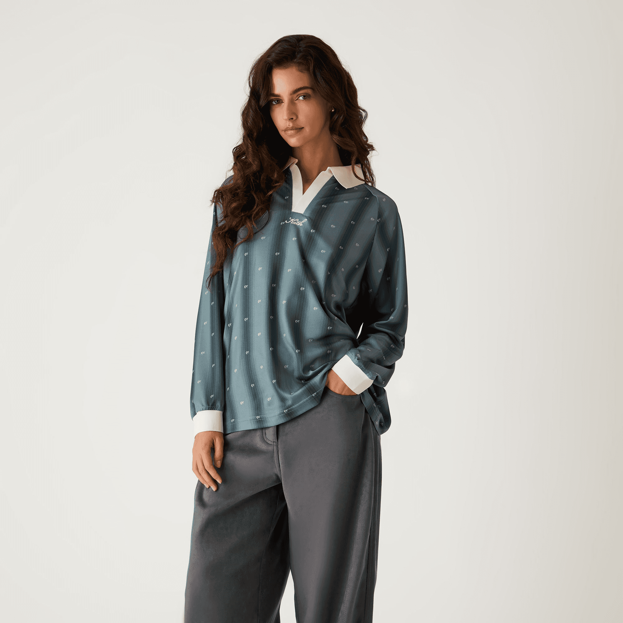 Kith Women Ridley Polo Monogram Long Sleeve Jersey - Court — Image 5