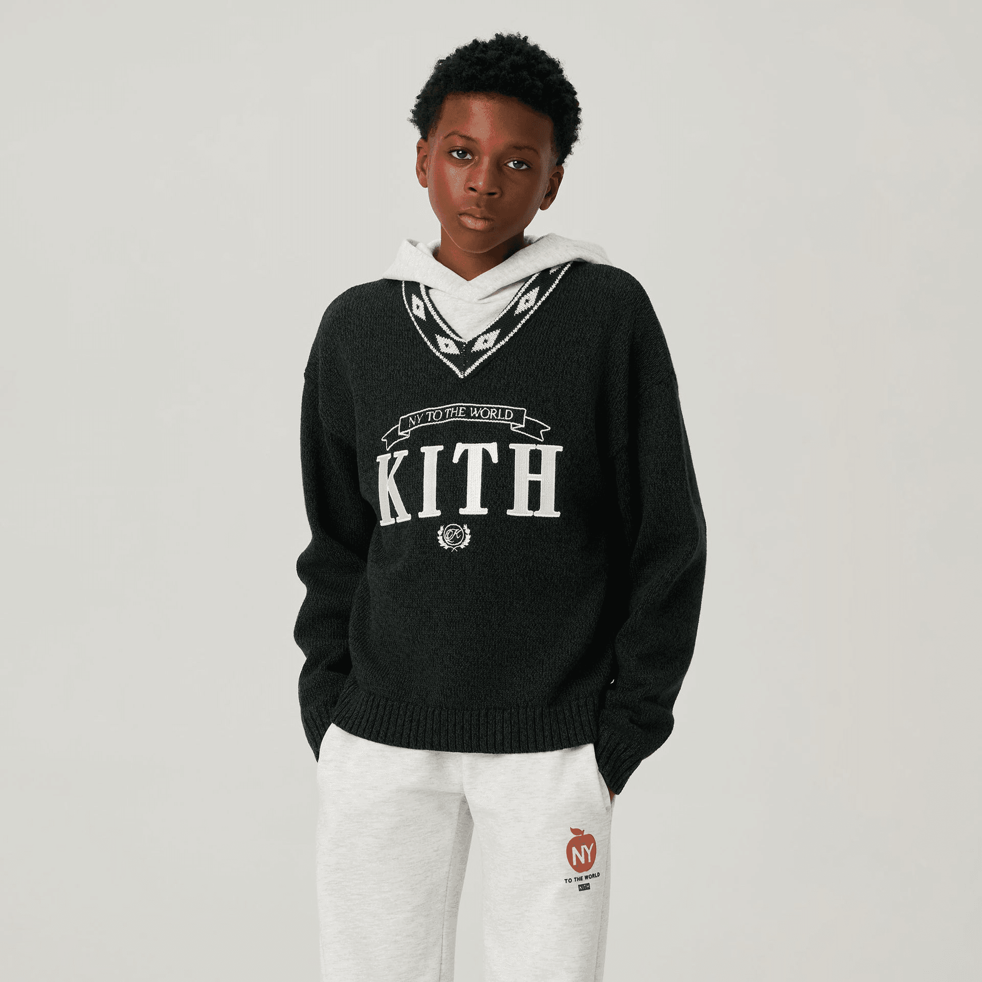 Kith Kids Knit Combo Lewis V-Neck - Stadium — Image 6