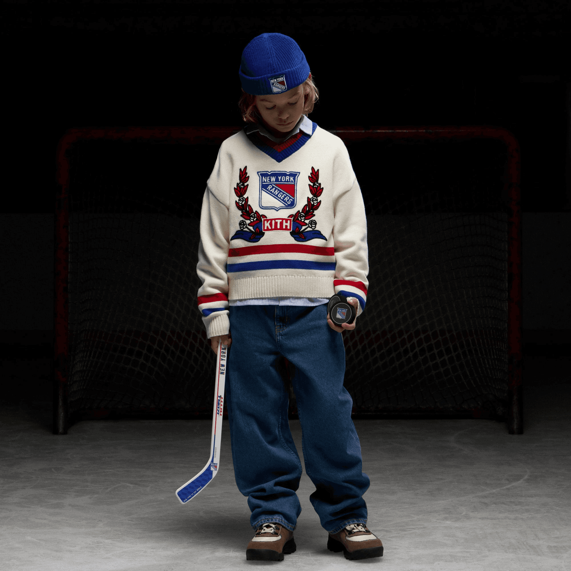 Kith Kids for the New York Rangers V-Neck Lewis Sweater - Sandrift — Image 6