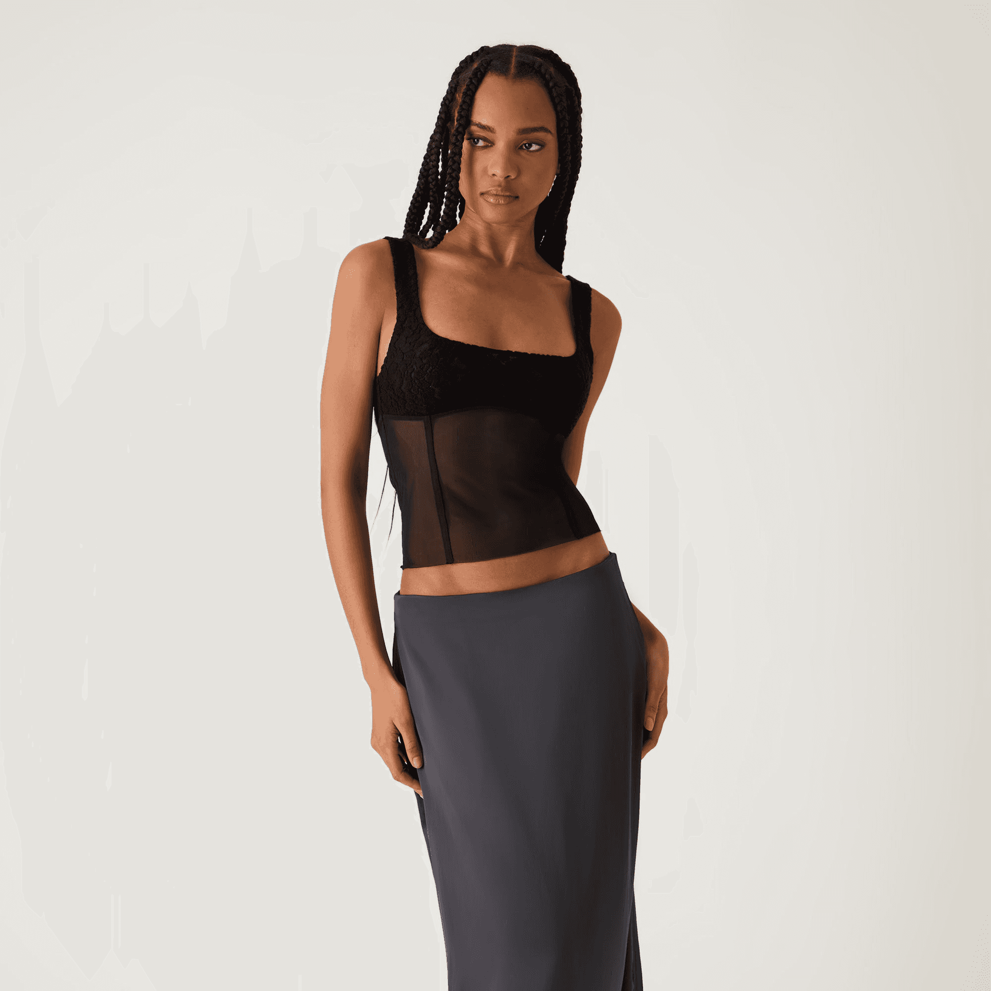 Kith Women Liyah Plush Lace Mesh Tank - Black — Image 4