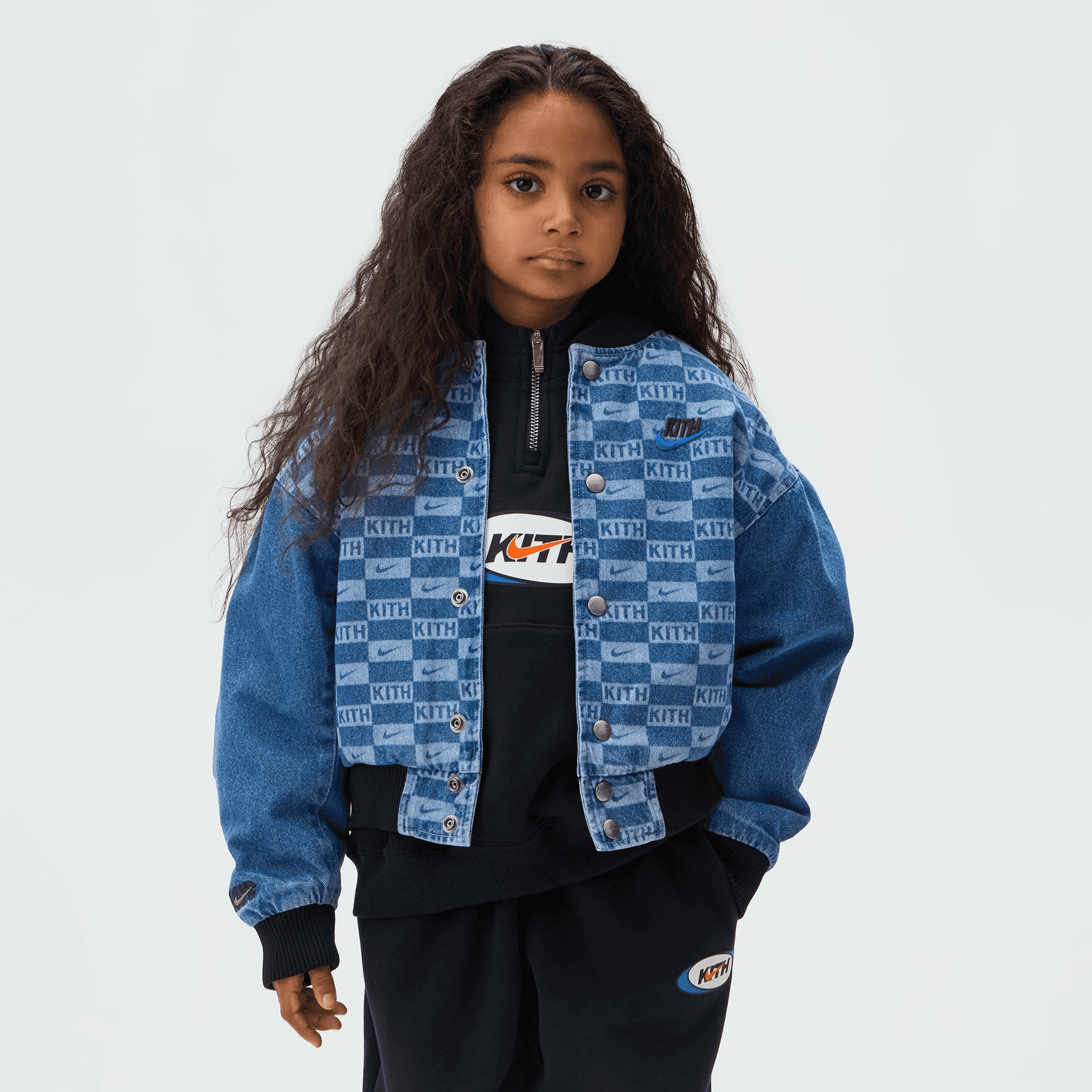 Kith Kids for Nike Denim Laser Etched Varsity Jacket - Mystic Navy — Image 7