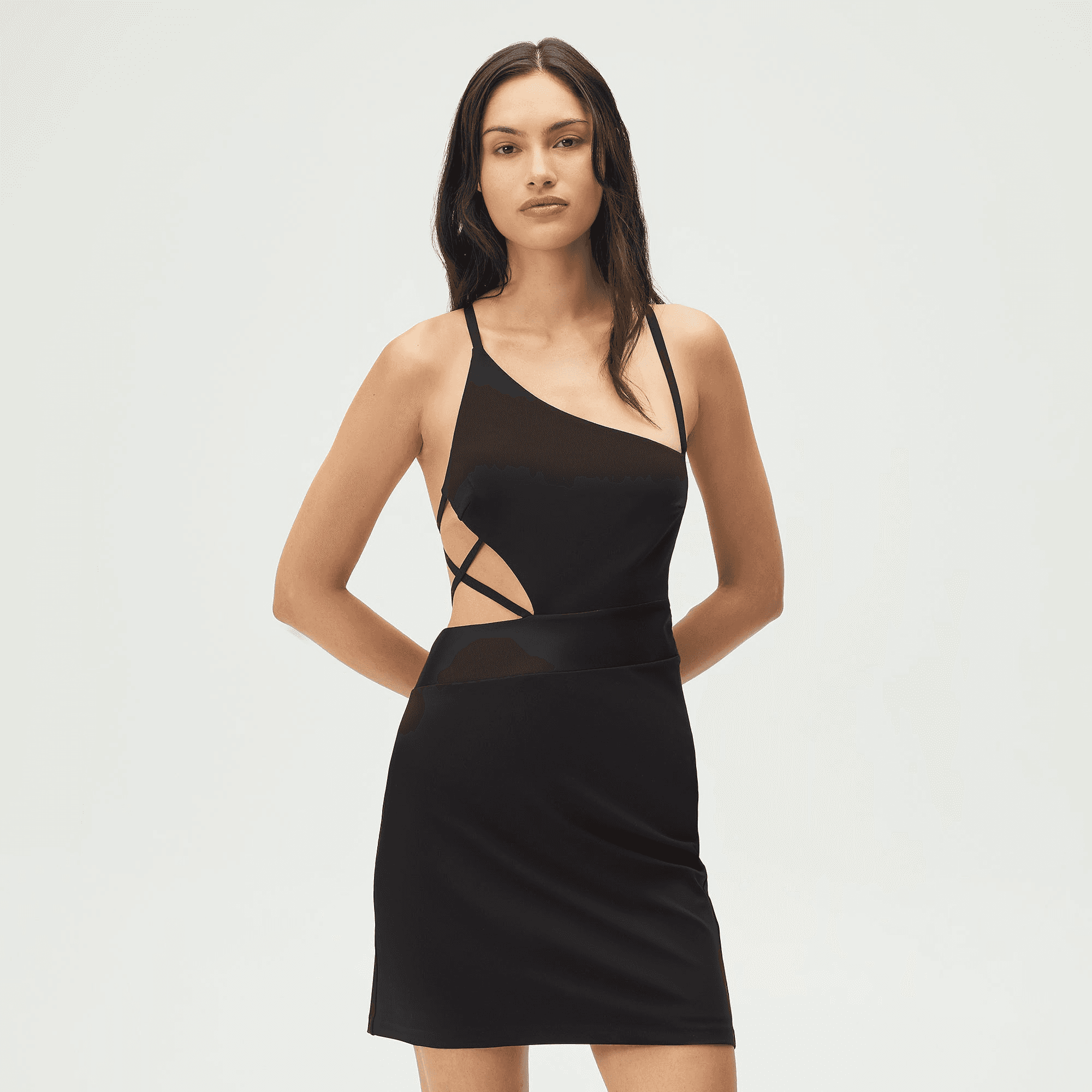 Lisa for Kith Women Voyez Asymmetrical Strap Mini Dress - Black — Image 5