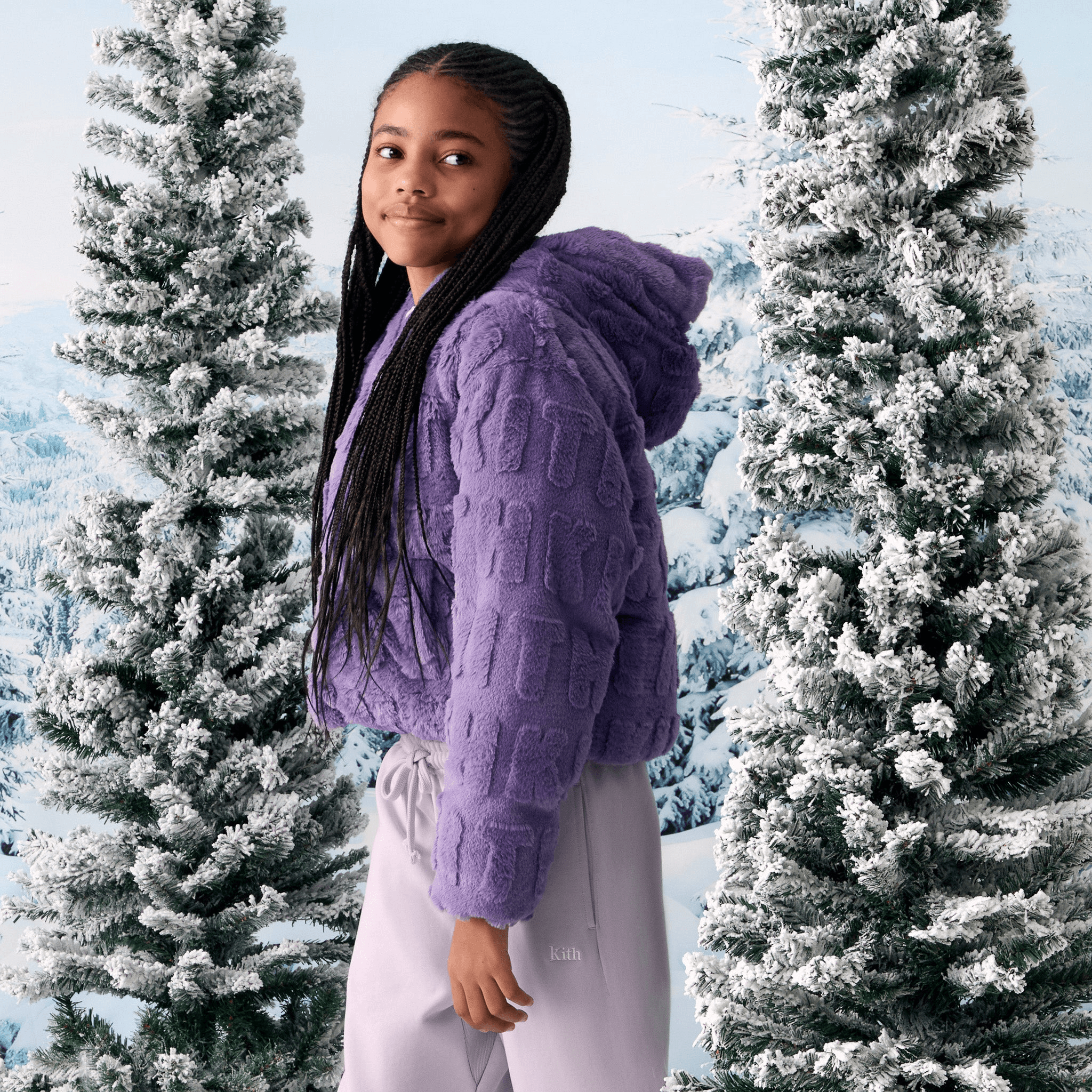 Kith Kids Monogram Faux Fur Crop Jacket - Lavender — Image 2
