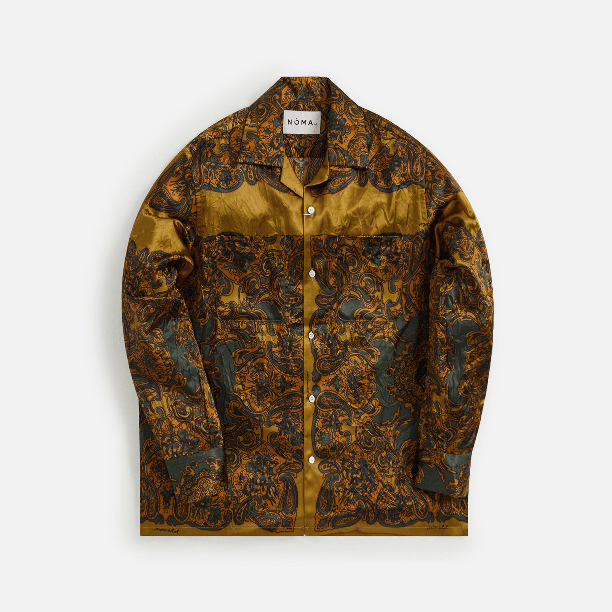 Noma Wrinkled Open Collar Shirt - Paisley Olive - Image 1