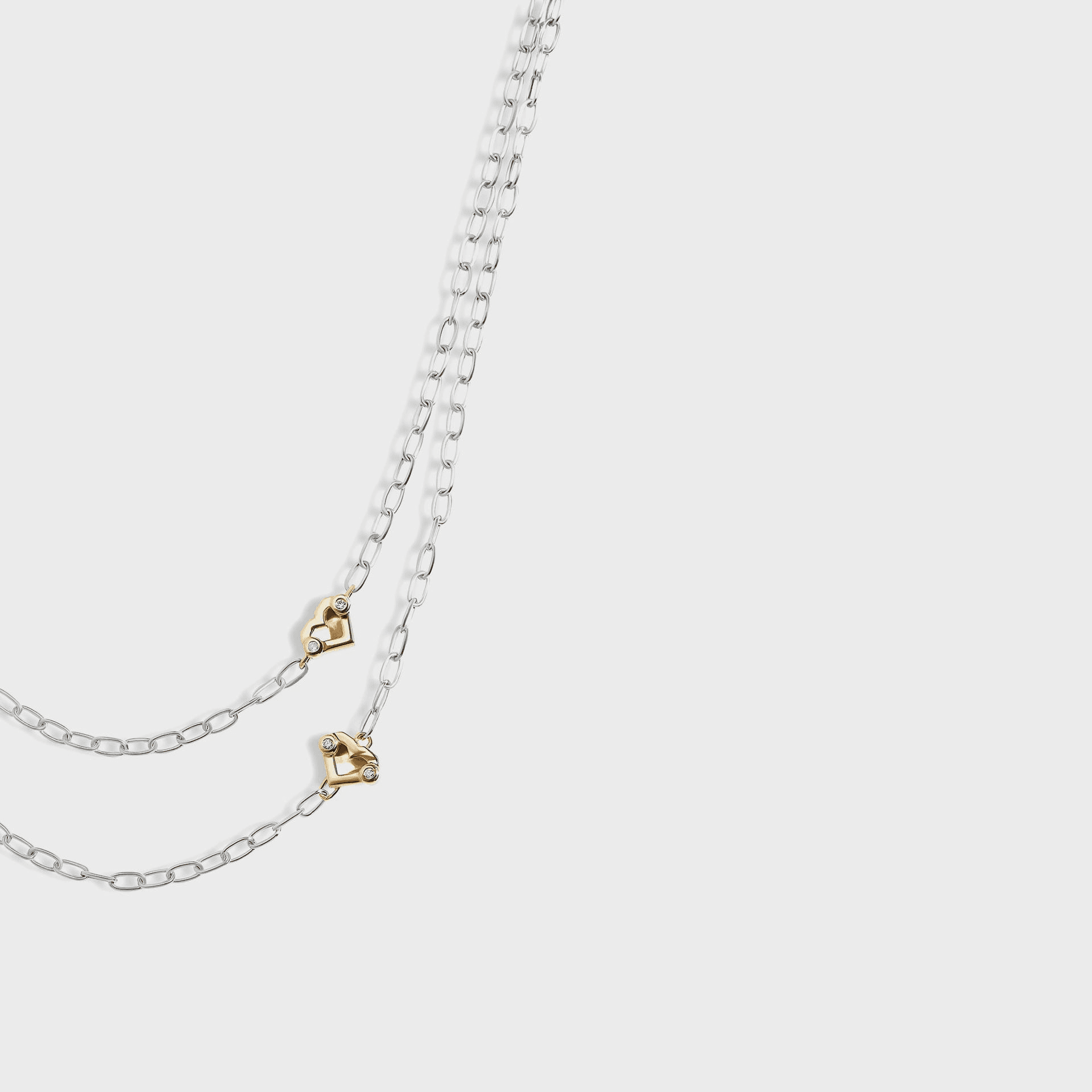 Greg Yuna Umlaut Heart Double Chain Necklace - Silver / Gold — Image 2