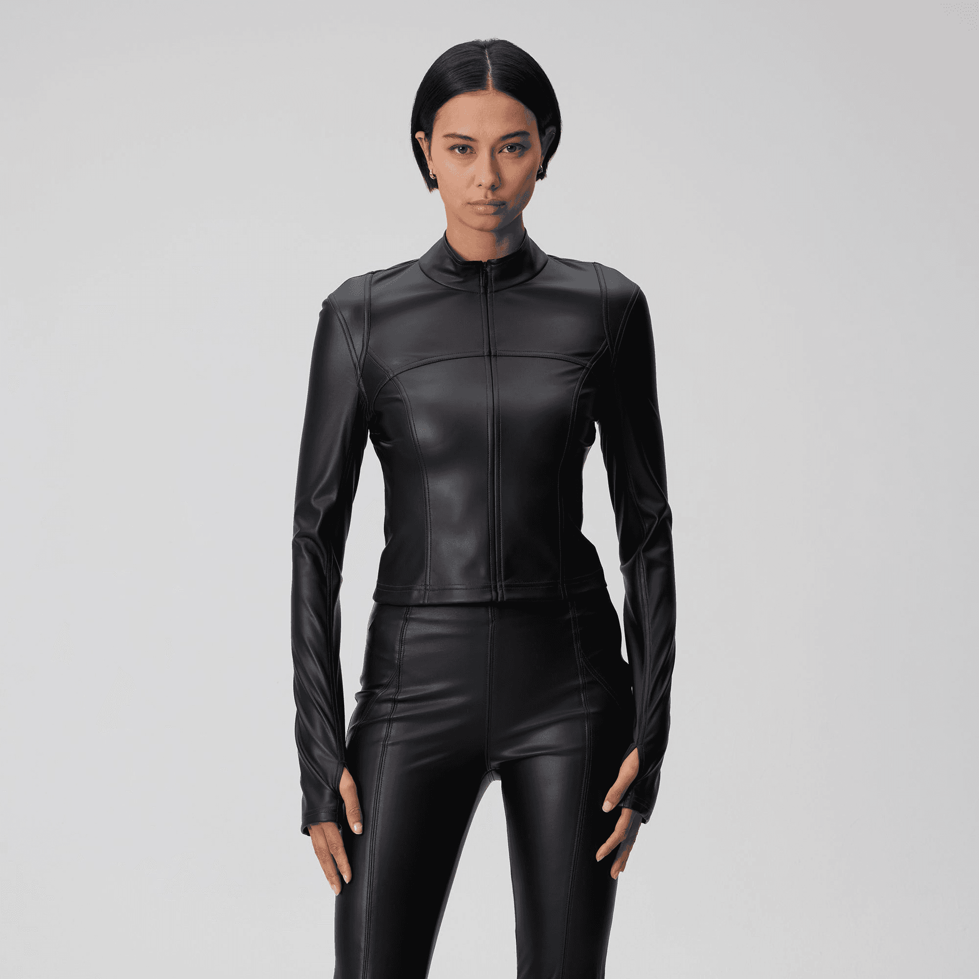 Kith Women Nita Faux Leather Zip Long Sleeve - Black — Image 4