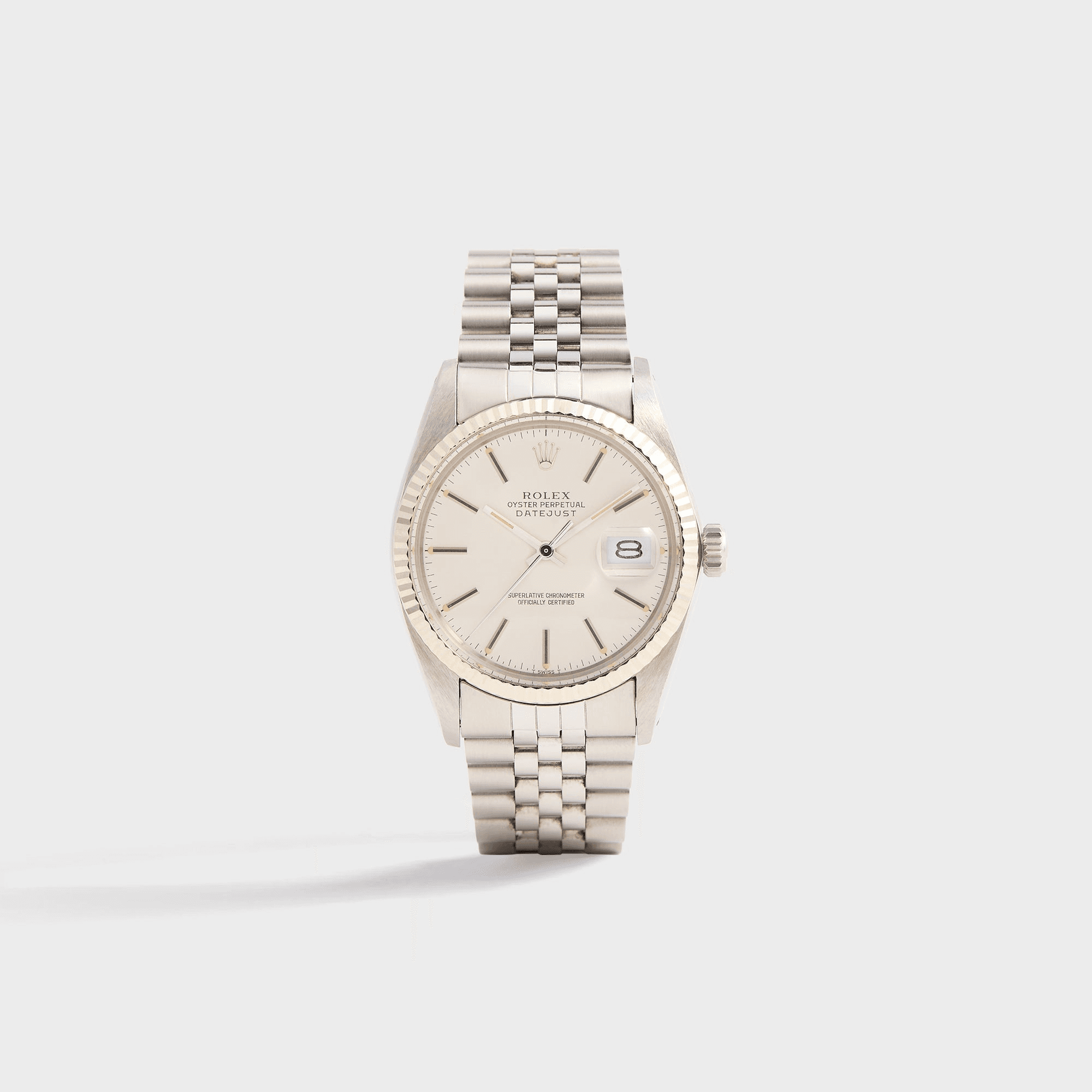 Wind Vintage Rolex Datejust Reference 16014 Silver Dial Unpolished Full Set - Silver
