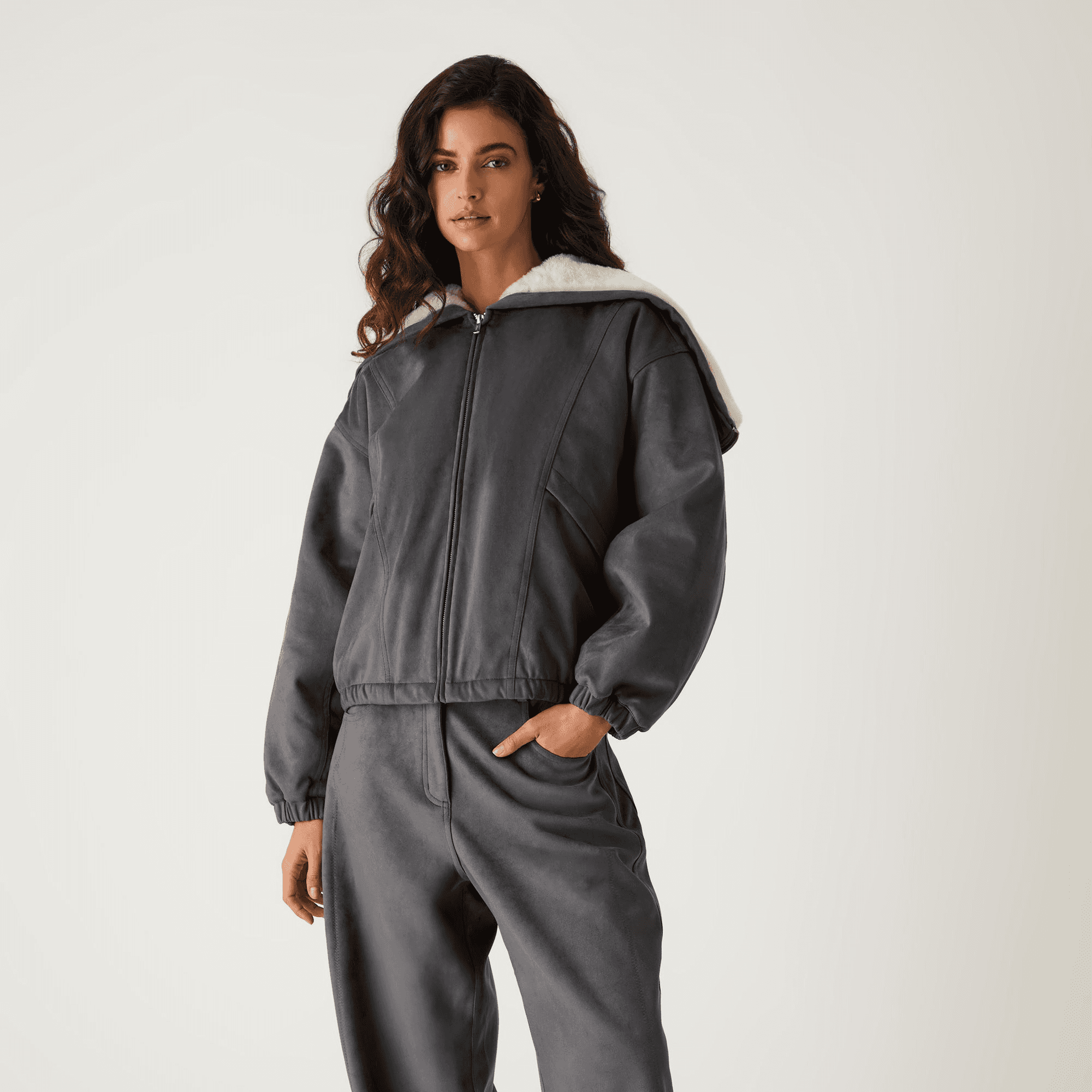 Kith Women Nylas Microsuede Zip Hooded Bomber - Asteroid — Image 9
