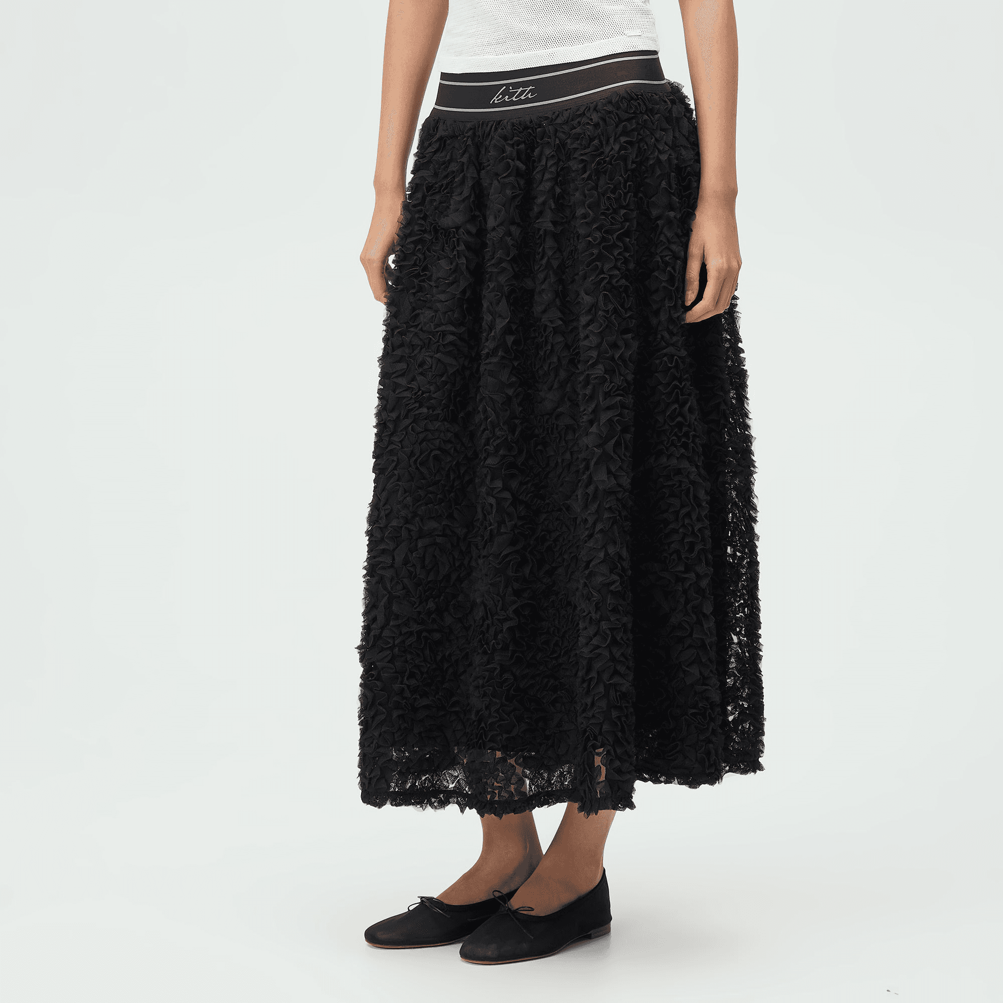 Lisa for Kith Women Rina Ruffle Midi Skirt - Black — Image 4