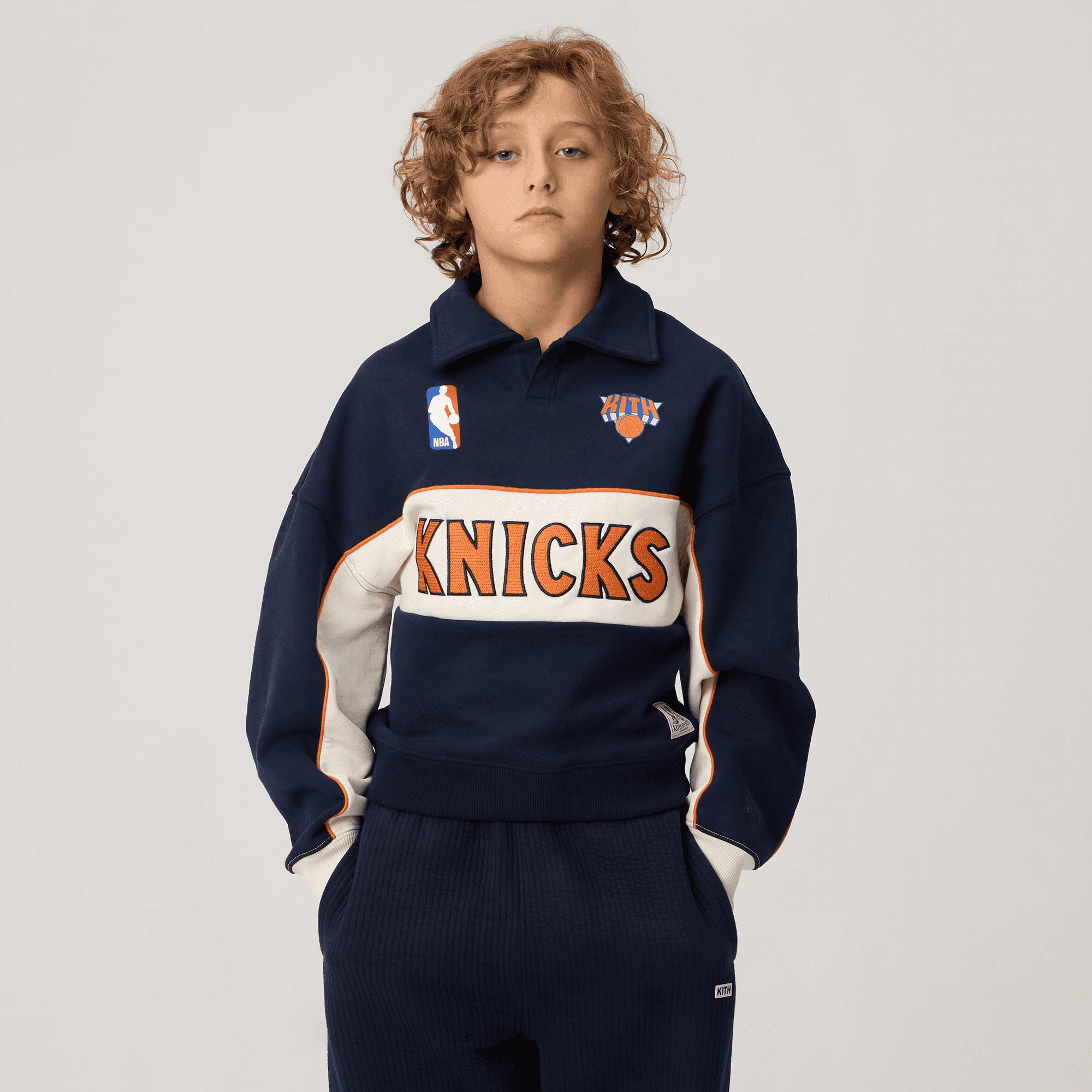 Kith Kids for the New York Knicks Coach Nelson Collared Pullover - Nocturnal — Image 5