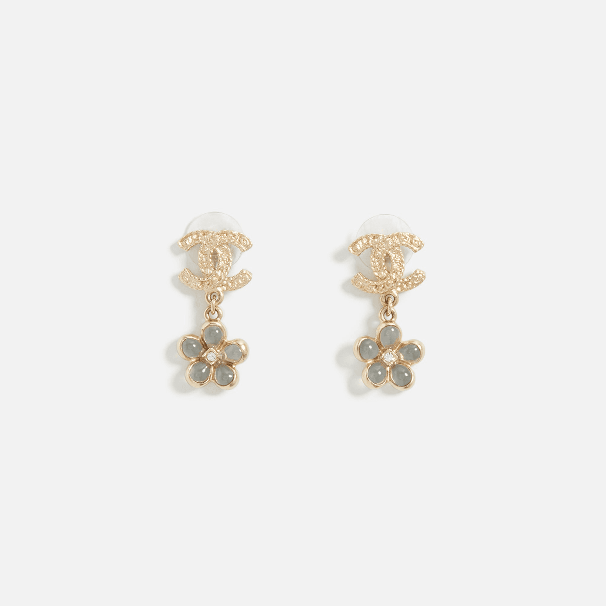 WGACA Chanel Crystal CC Flower Dangle Earrings - Gold