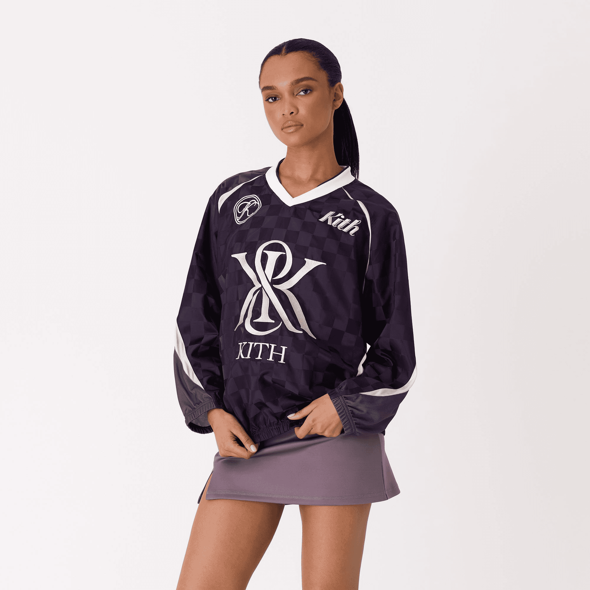 Kith Women Checkered Satin Dayton Combo Pullover - Nightshade — Image 6