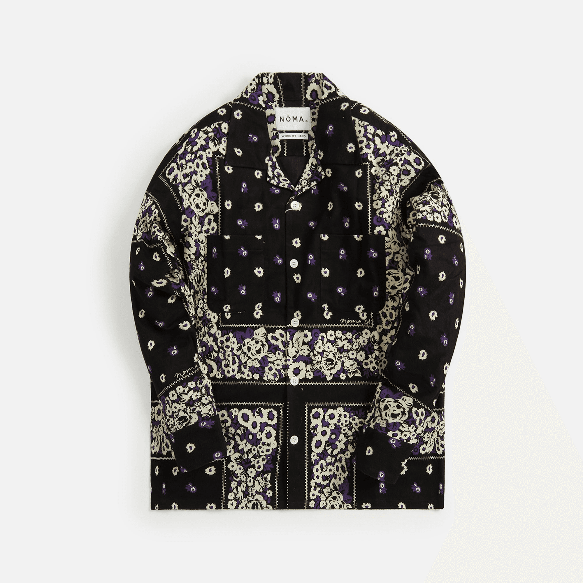 Noma Flannel Open Collar Shirt - Draw Your Garden Black - Image 1