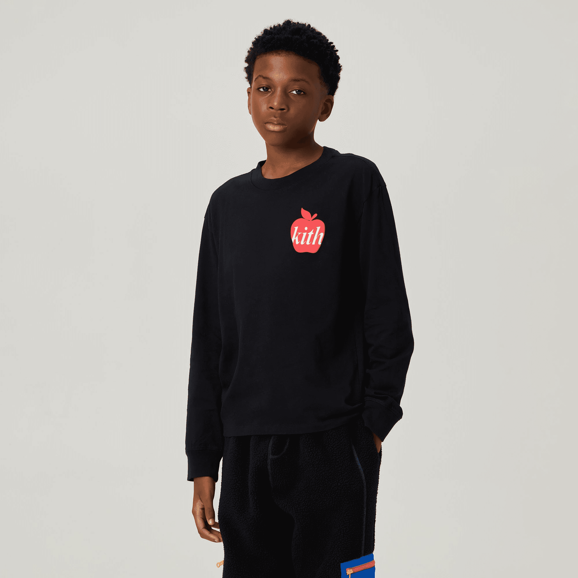 Kith Kids Apple Logo Graphic Long Sleeve Tee - Black — Image 4