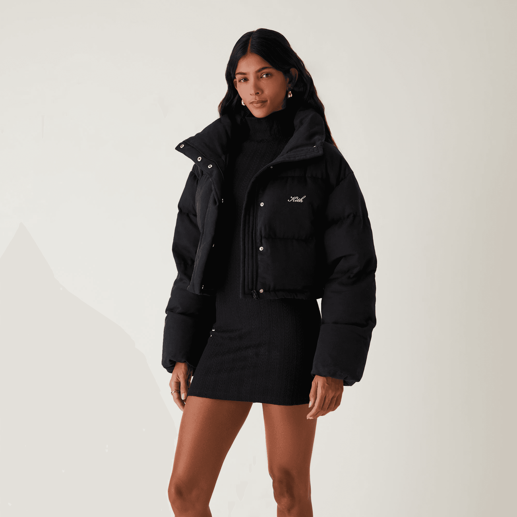 Kith Women Shae Cropped Denim Puffer - Washed Black — Image 6