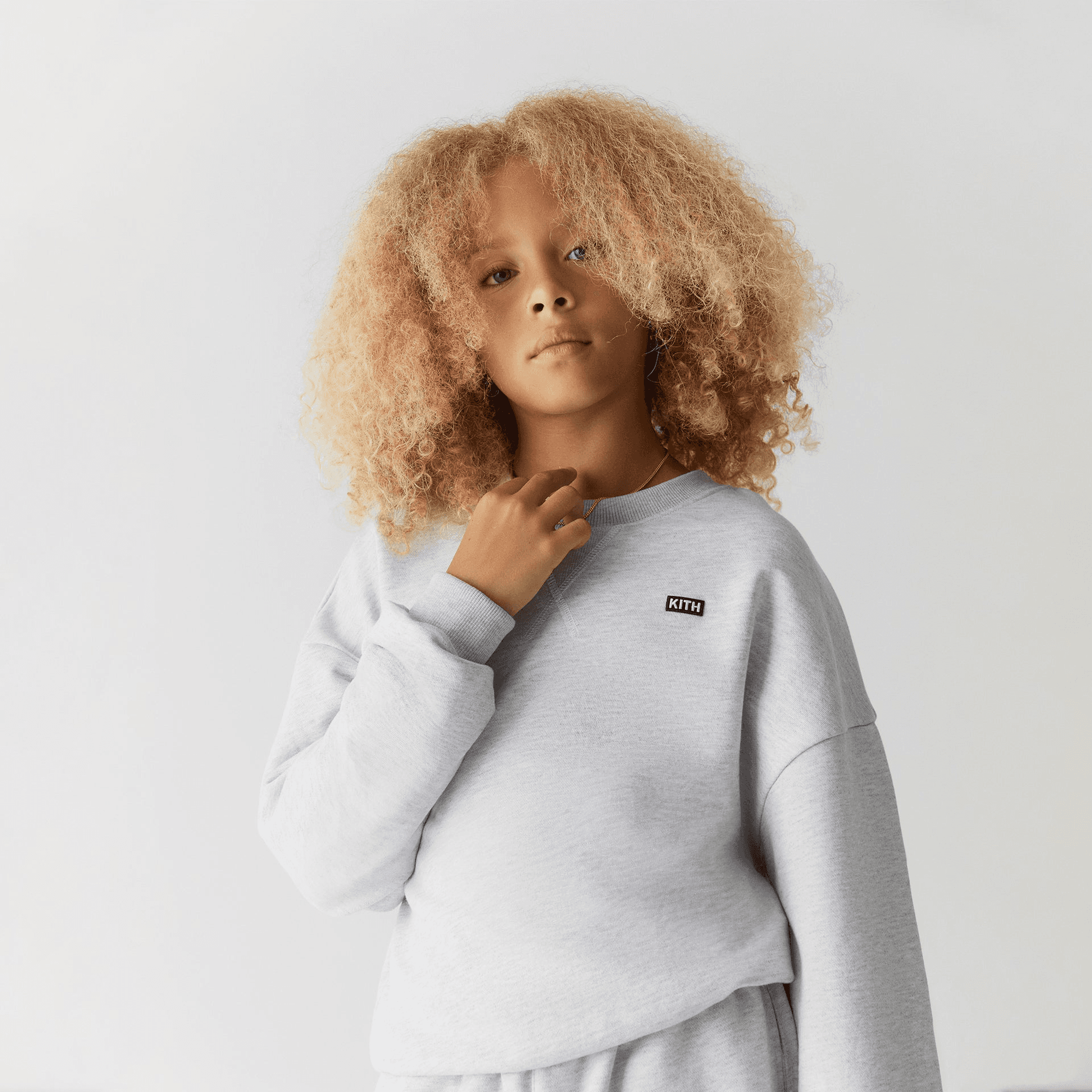 Kith Kids Long Sleeve Nelson Crewneck - Light Heather Grey — Image 4
