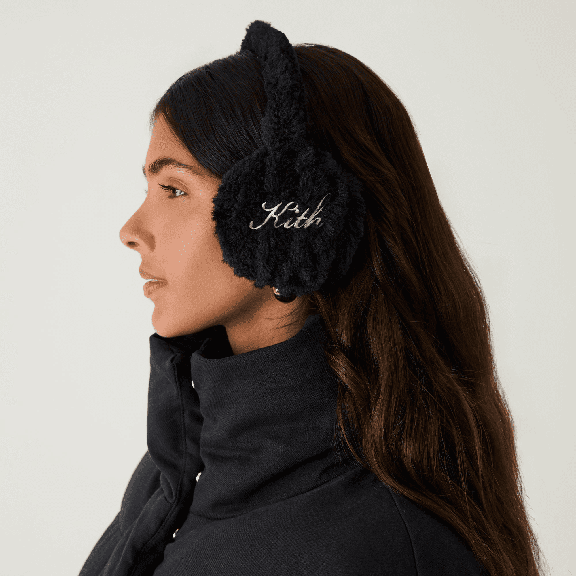 Kith Women Shearling Cable Knit Ear Muff - Black — Image 3