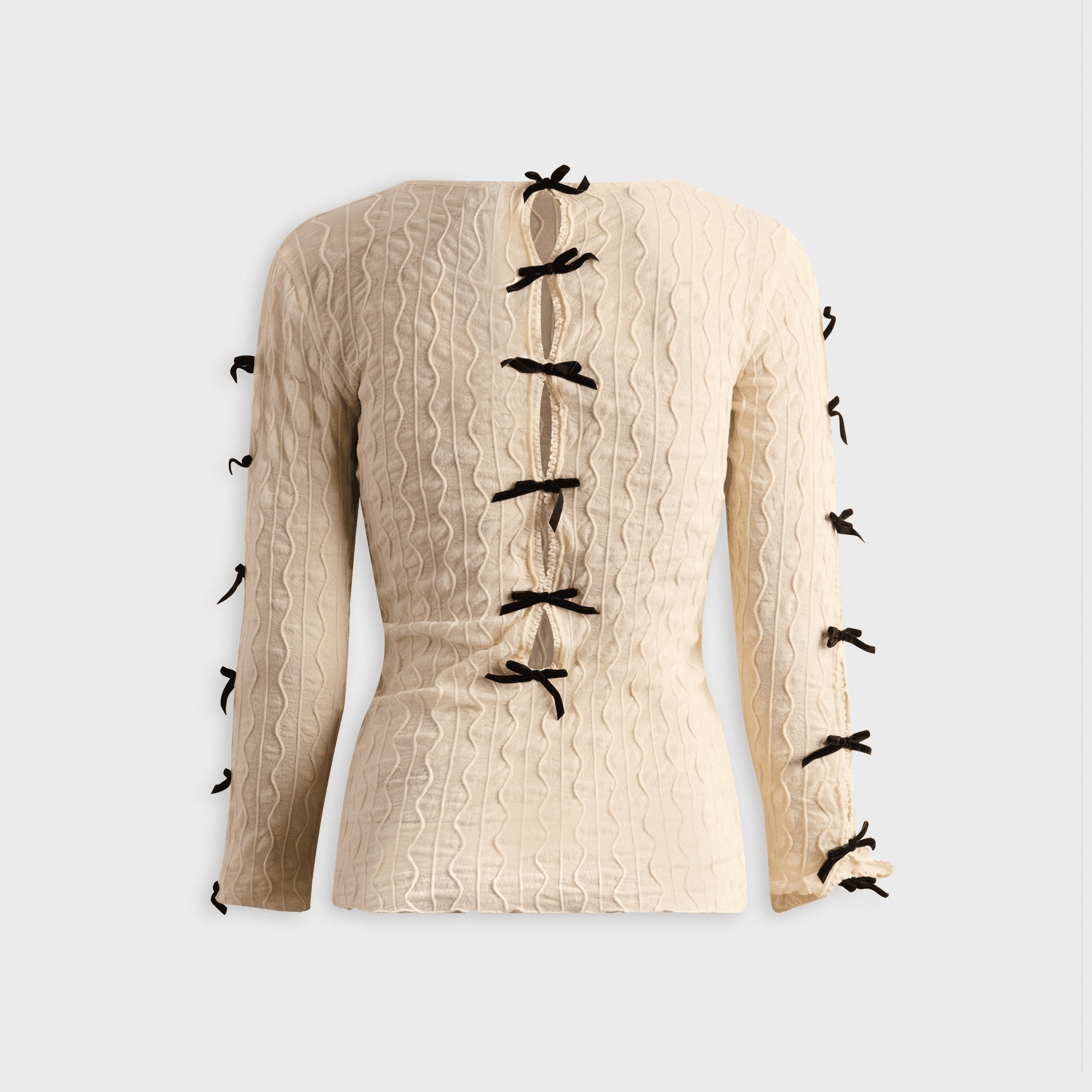 Second Skin Ross Bow Mockneck Top - Cream / Black Bows — Image 2