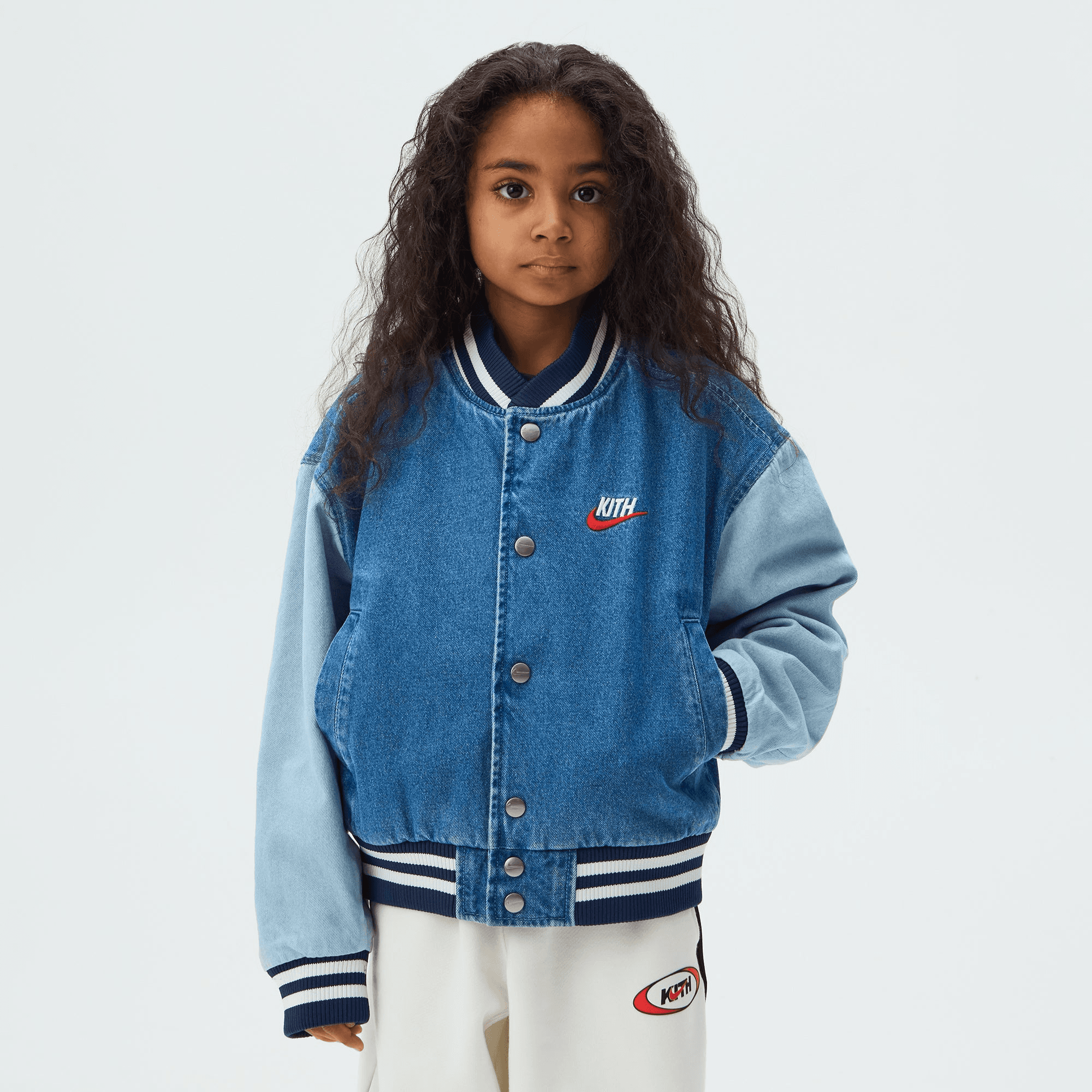 Kith Kids for Nike Denim Varsity Jacket - Mystic Navy — Image 5