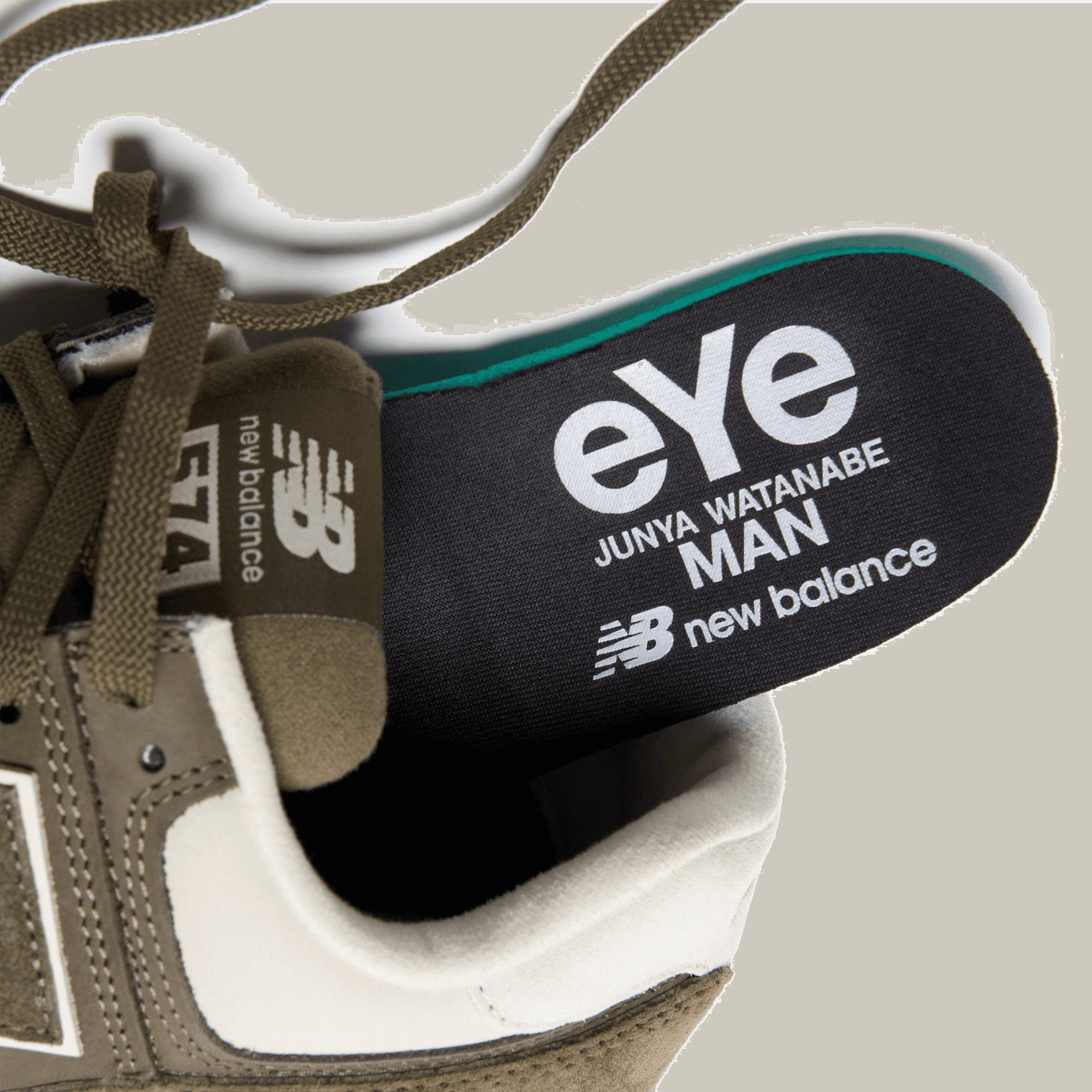 CDG Pocket New Balance x Junya Watanabe 574 Pig Suede Nubuck -  Khaki / Off White — Image 4