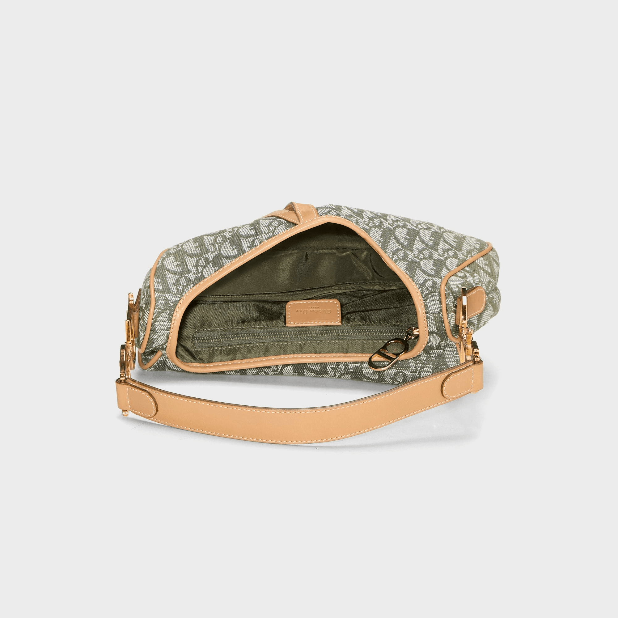 WGACA Dior Green Trotter Saddle Bag - Green / Beige — Image 3