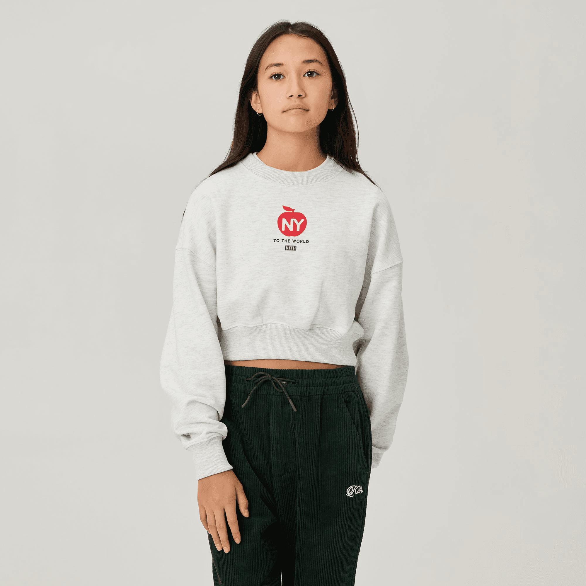 Kith Kids Logo Cropped Crewneck - Light Heather Grey — Image 4