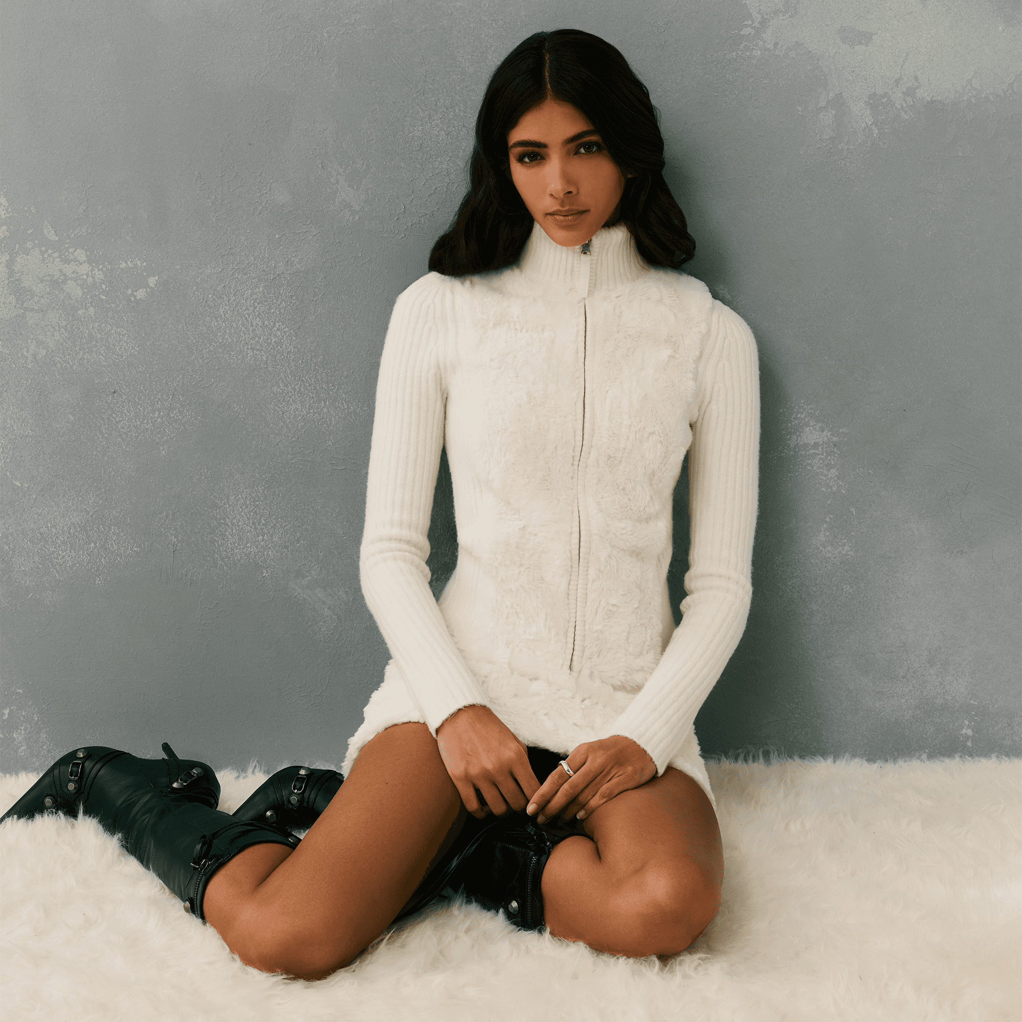 Kith Women Ina Cowlick Fur Track Zip - Sandrift — Image 2