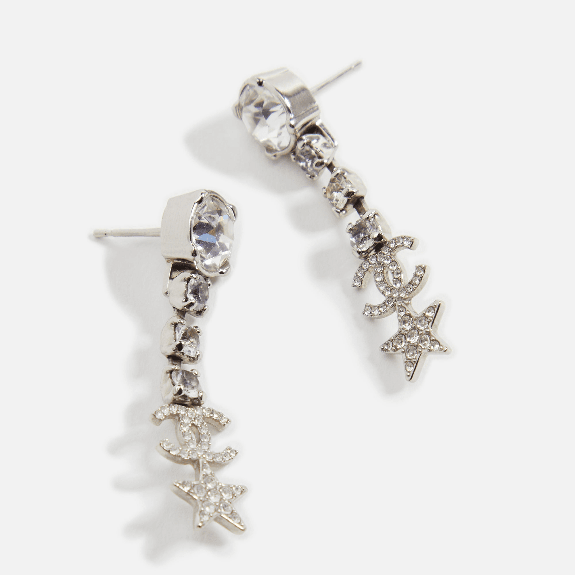 WGACA Chanel CC Crystal Star Dangle Earrings - Silver — Image 2