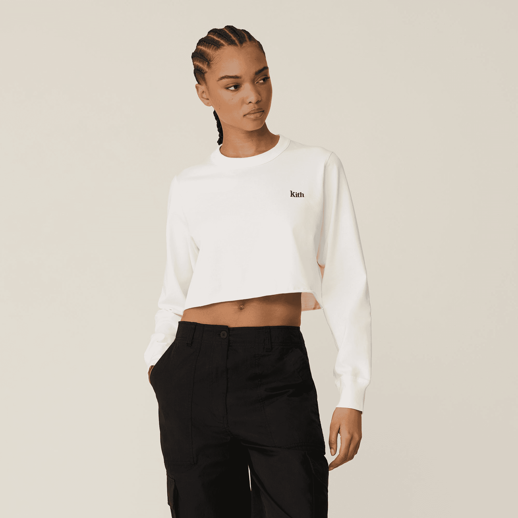Kith Women Lucy Cropped Long Sleeve II Tee - White — Image 4
