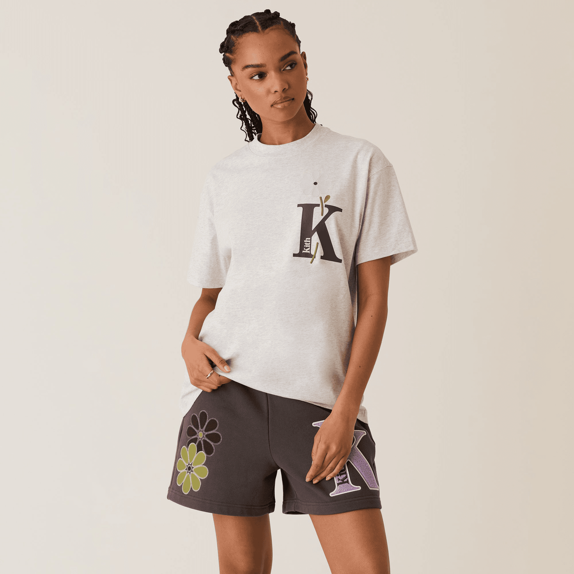 Kith Women Flocked Bouquet Vintage Tee - Light Heather Grey — Image 4