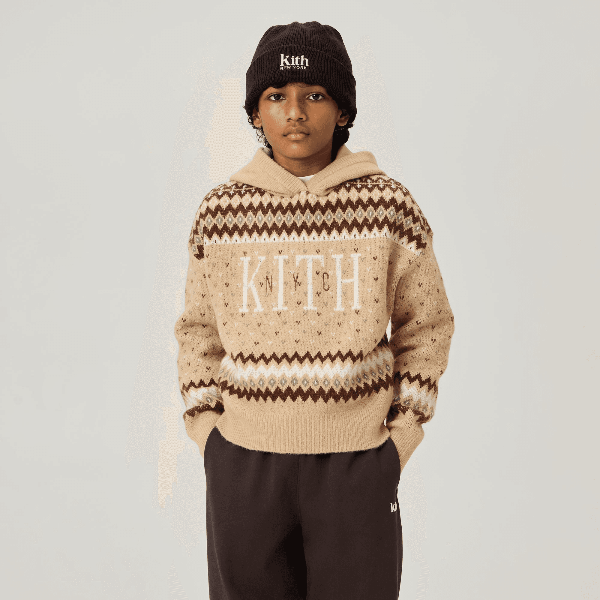 Kith Kids Novelty Fair Isle Nelson Hoodie Sweater - Mocha Heather — Image 4