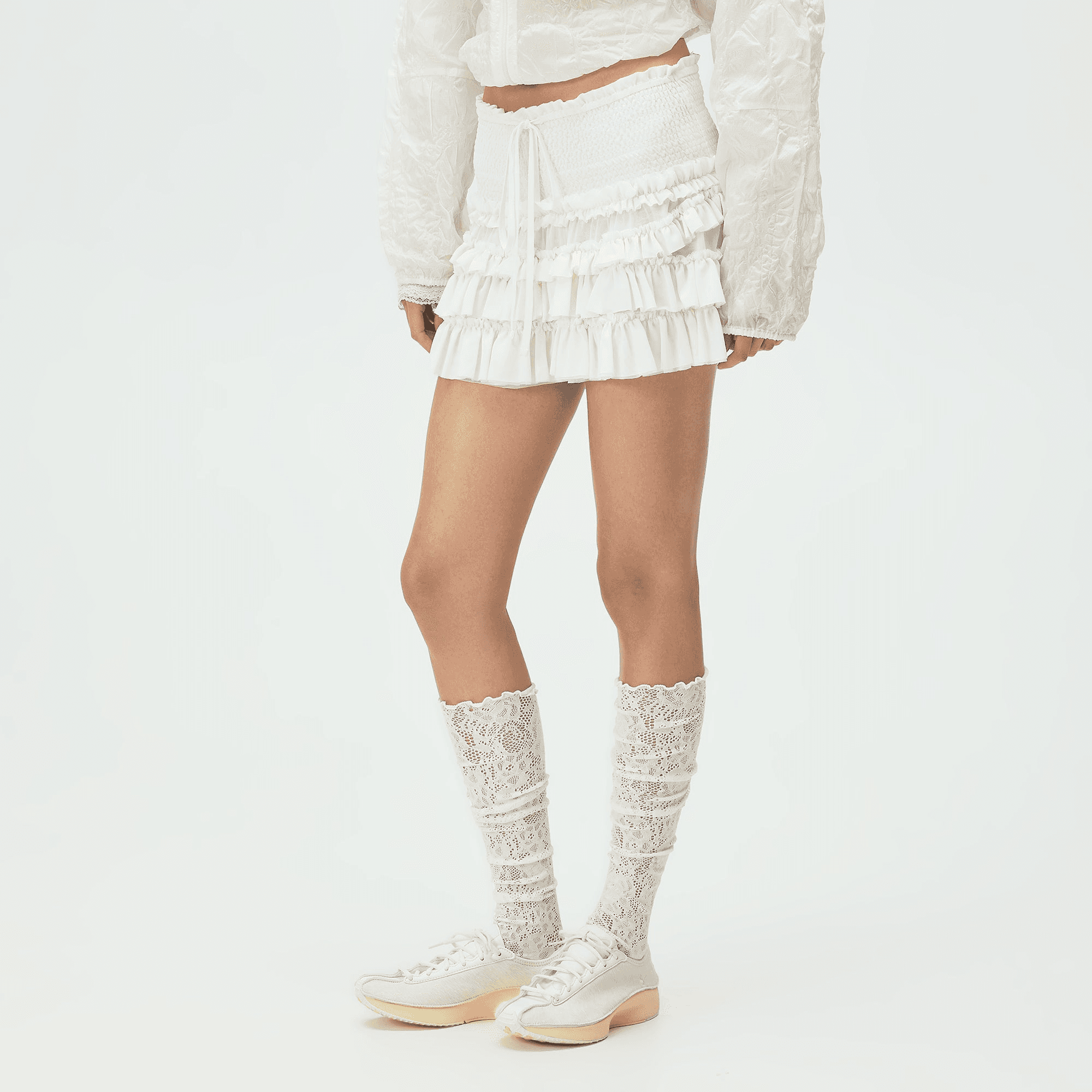 Lisa for Kith Women Mariko Mesh Ruffle Mini Skirt - White — Image 4