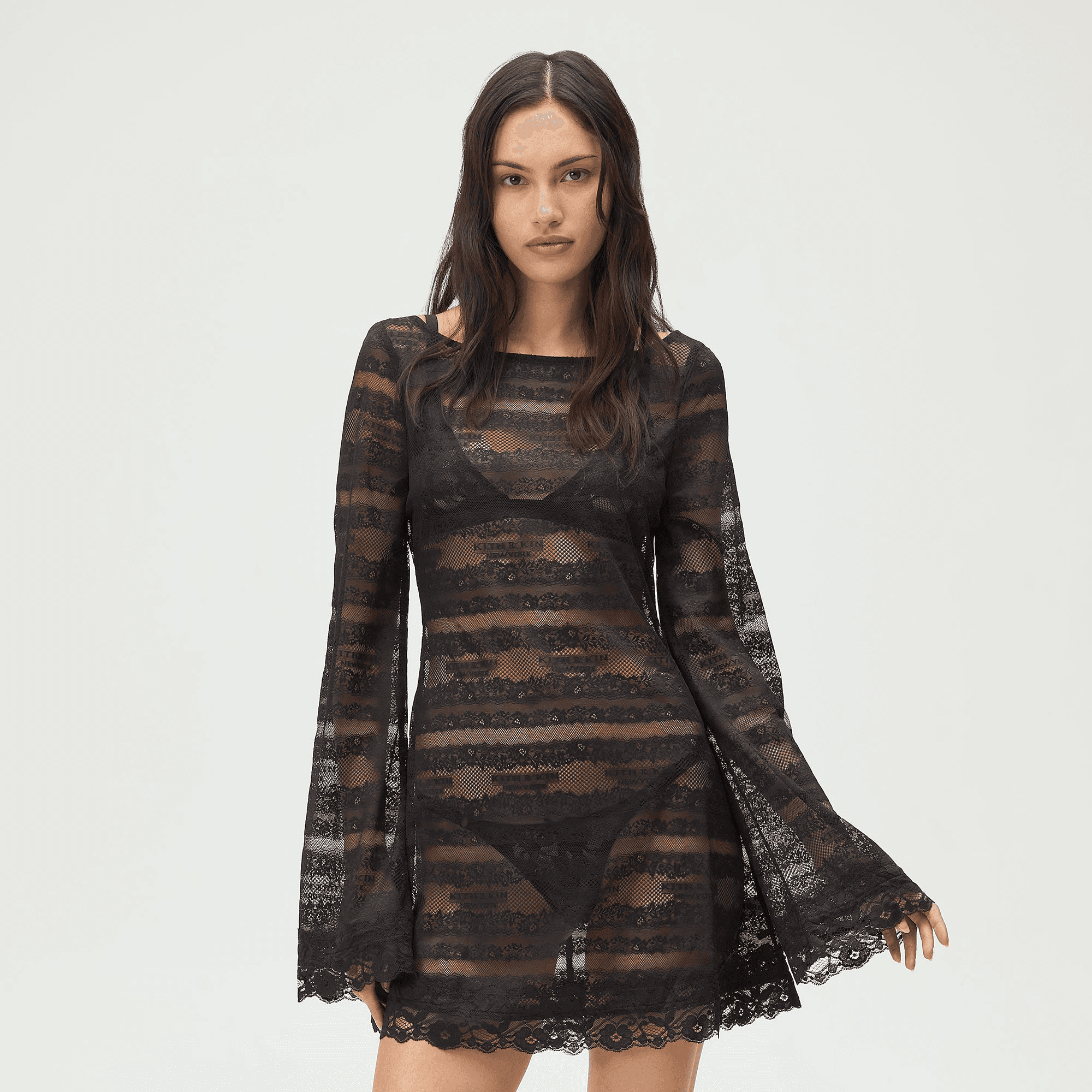 Lisa for Kith Women Odette Logo Lace Mini Dress - Black — Image 4