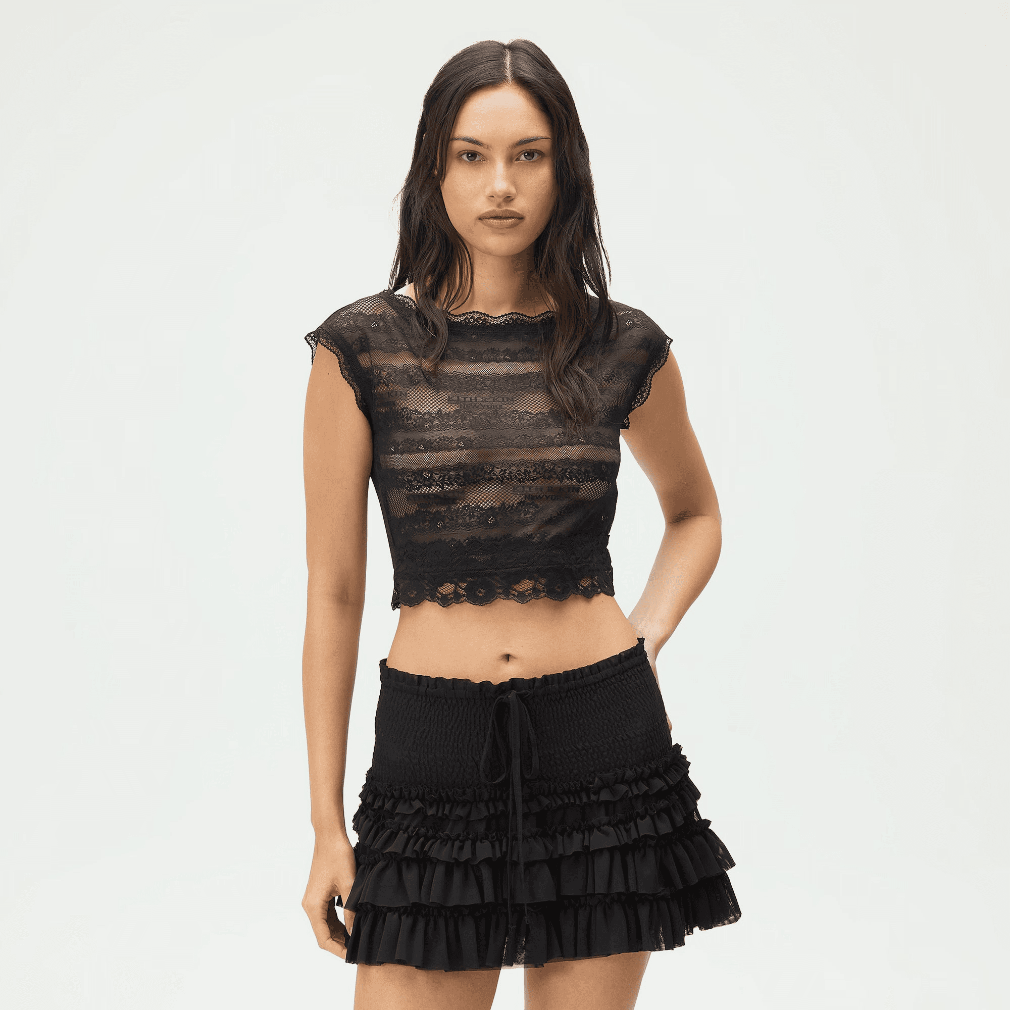 Lisa for Kith Women Cesca Logo Lace Cropped Tee - Black — Image 5